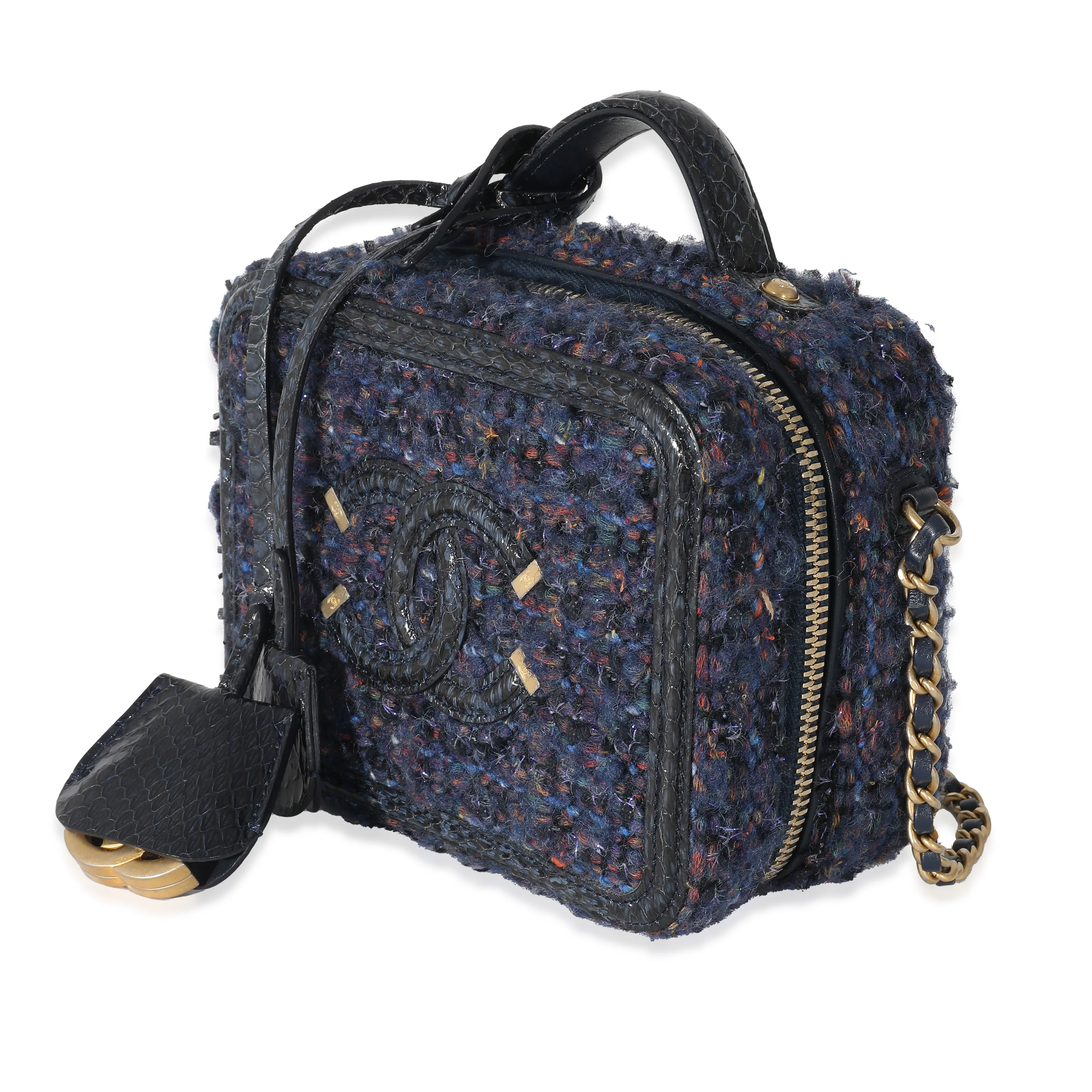 Chanel Metallic Navy Tweed Small Filigree Vanity Case - Image 2