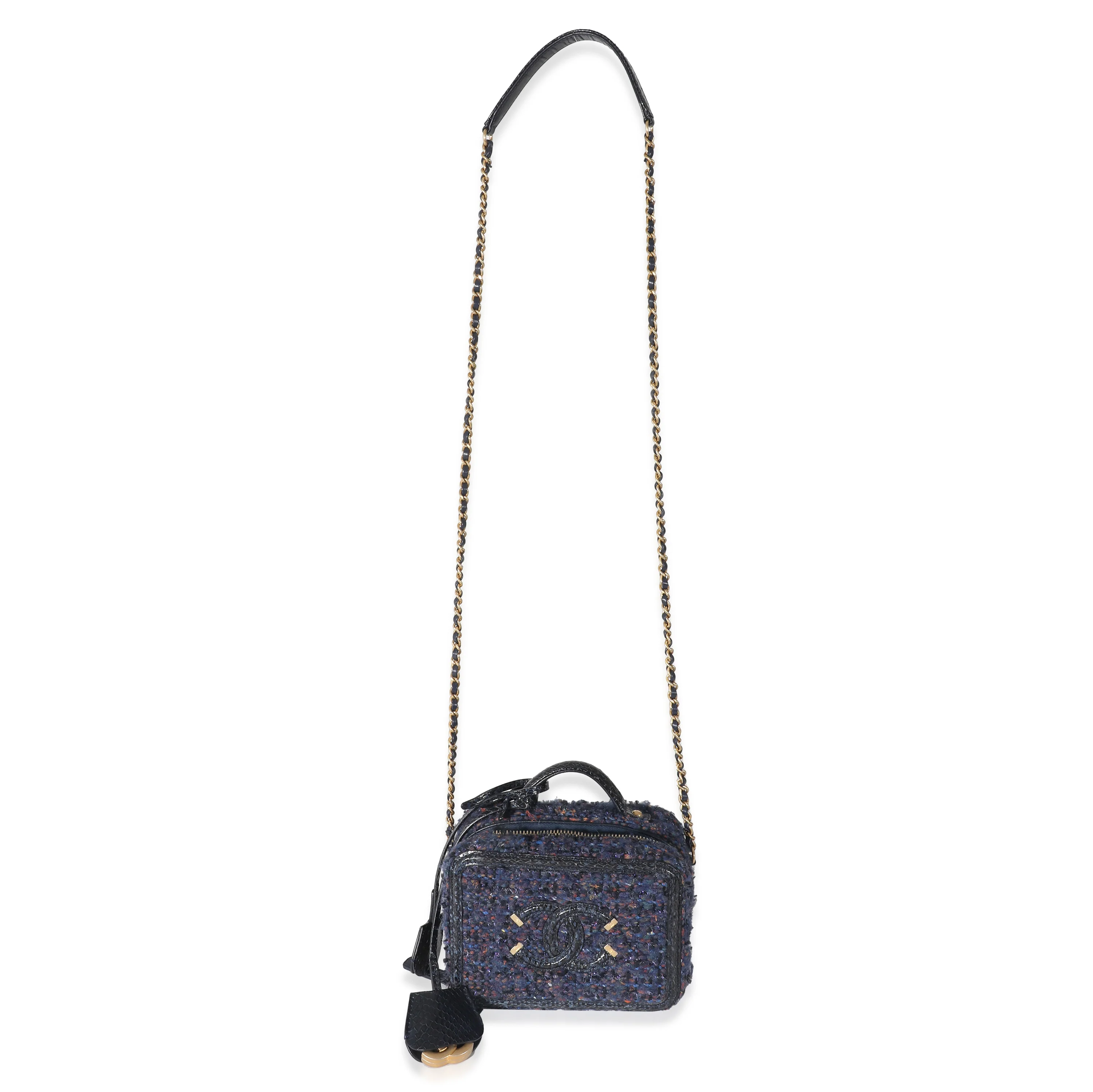Chanel Metallic Navy Tweed Small Filigree Vanity Case - Image 6
