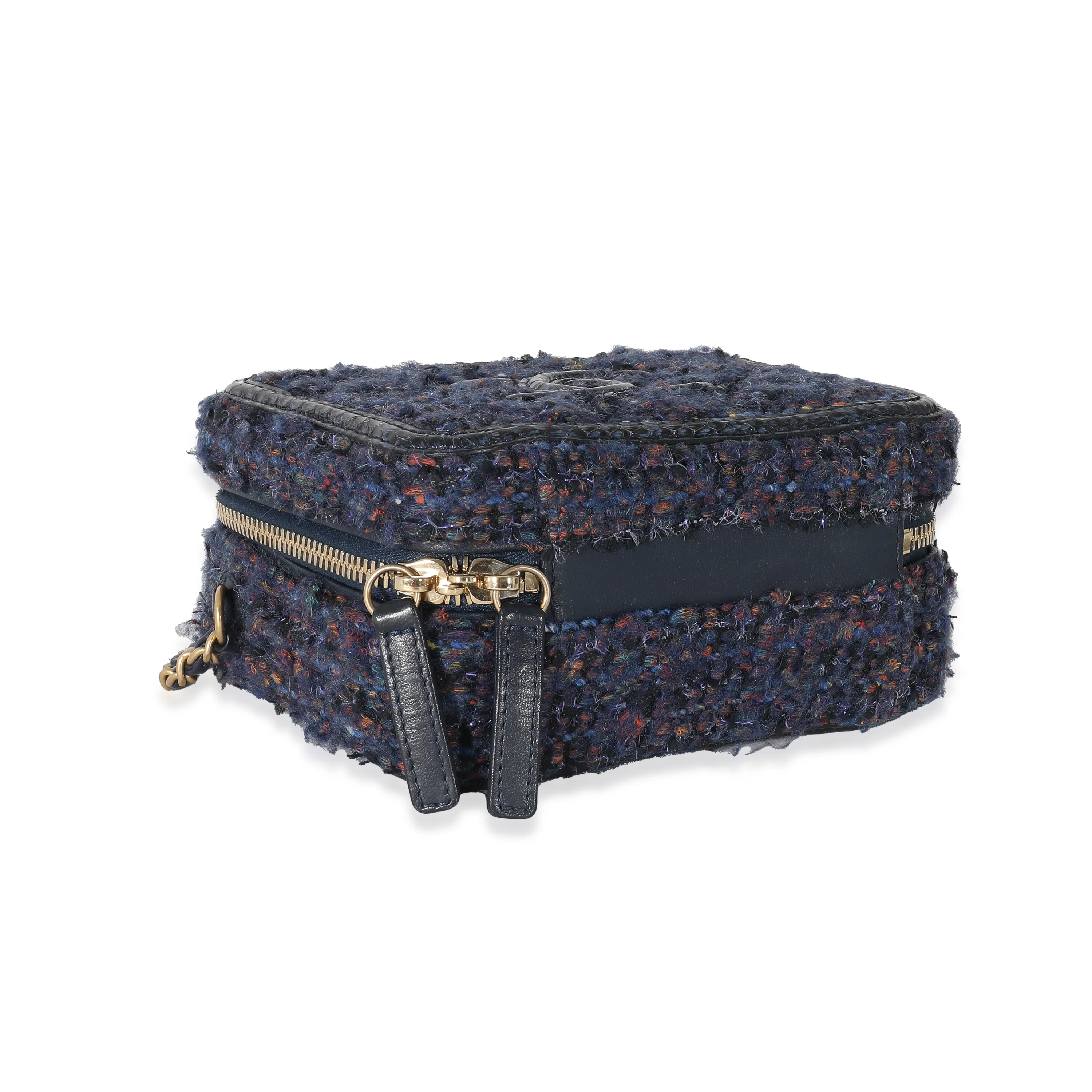 Chanel Metallic Navy Tweed Small Filigree Vanity Case - Image 7