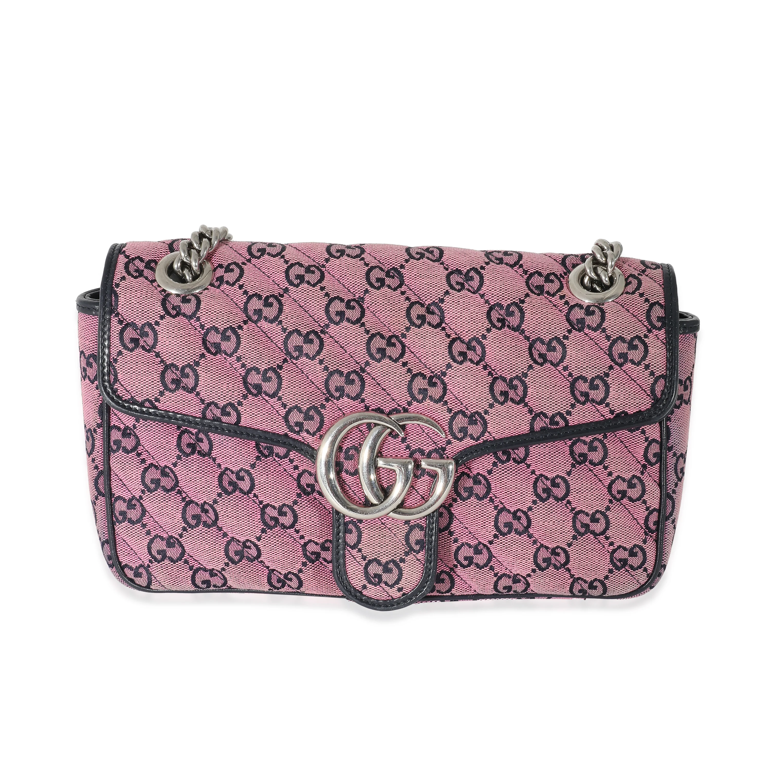 Gucci Pink GG Canvas Small Diagonal Marmont Bag