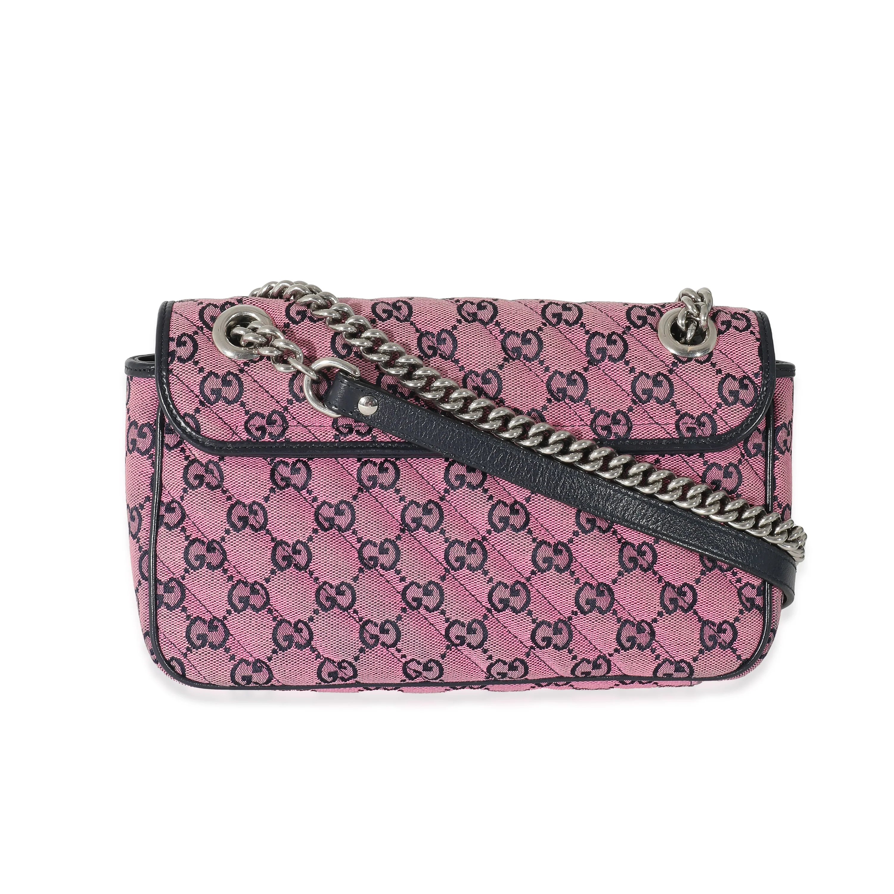 Gucci Pink GG Canvas Small Diagonal Marmont Bag - Image 4