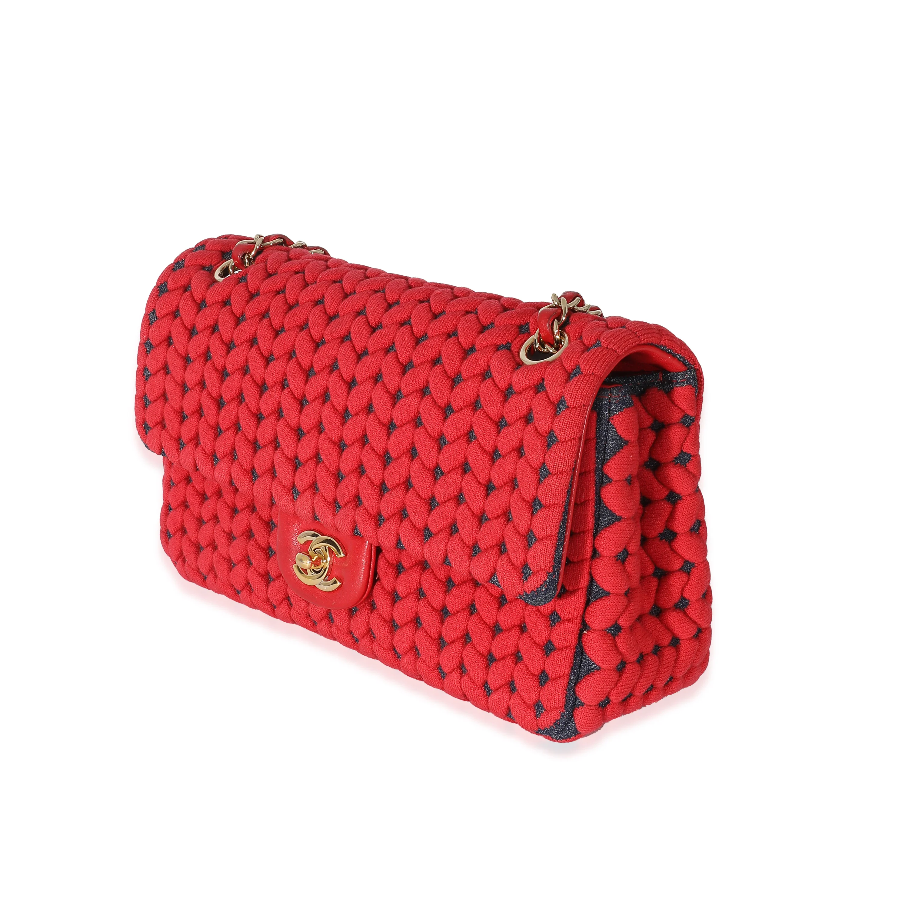 Chanel Red Wool Woven Medium Single Flap Bag - Image 2