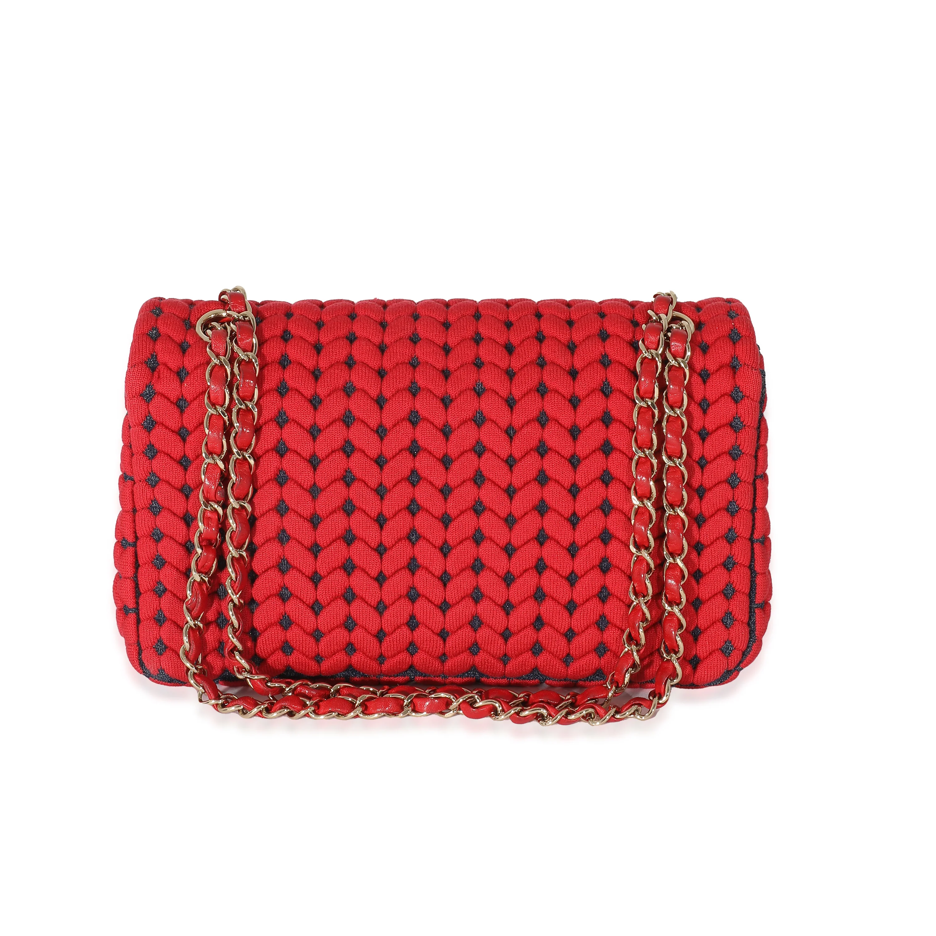 Chanel Red Wool Woven Medium Single Flap Bag - Image 4
