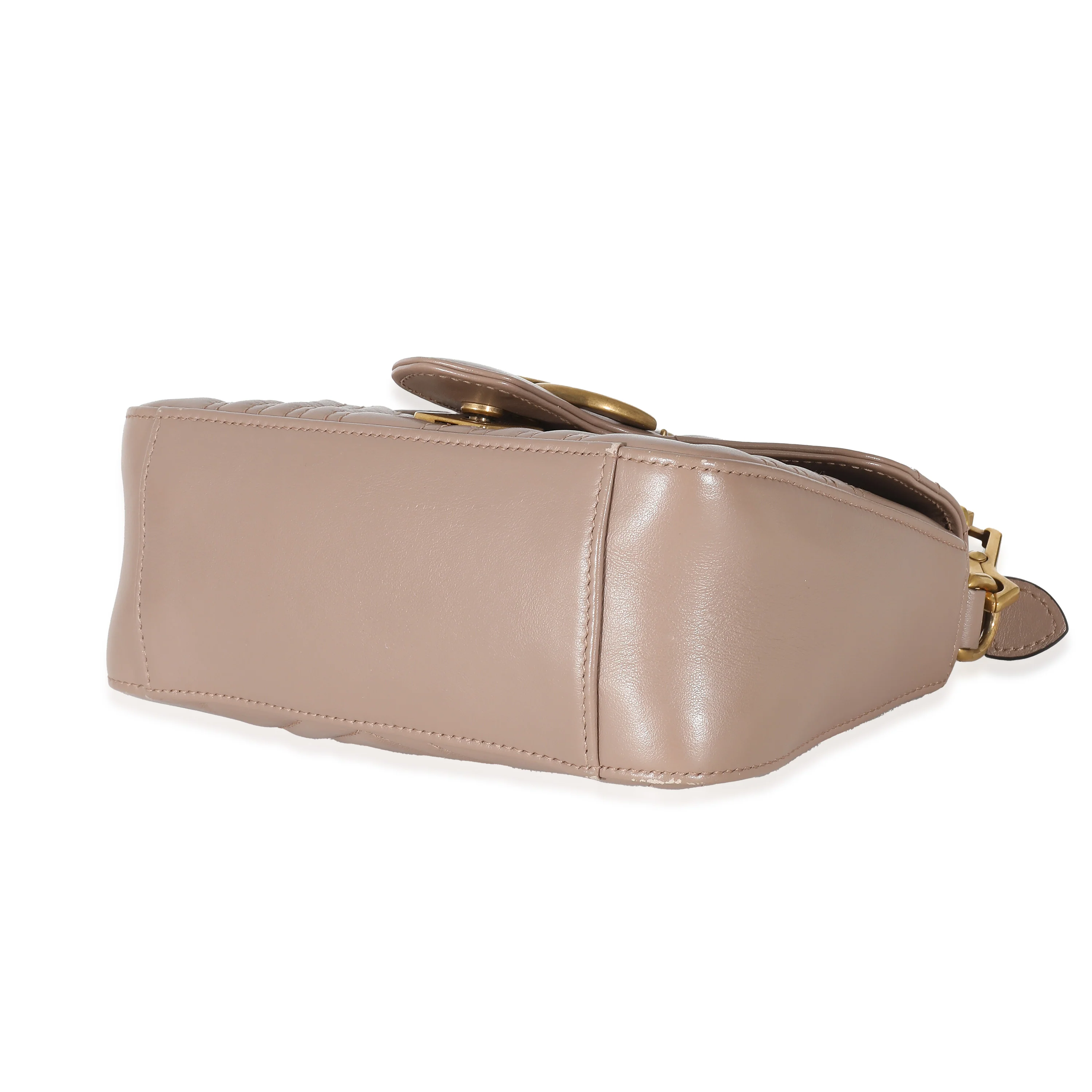 Dark Beige Chevron Matelassé Calfskin Mini GG Marmont Top Handle - Image 4