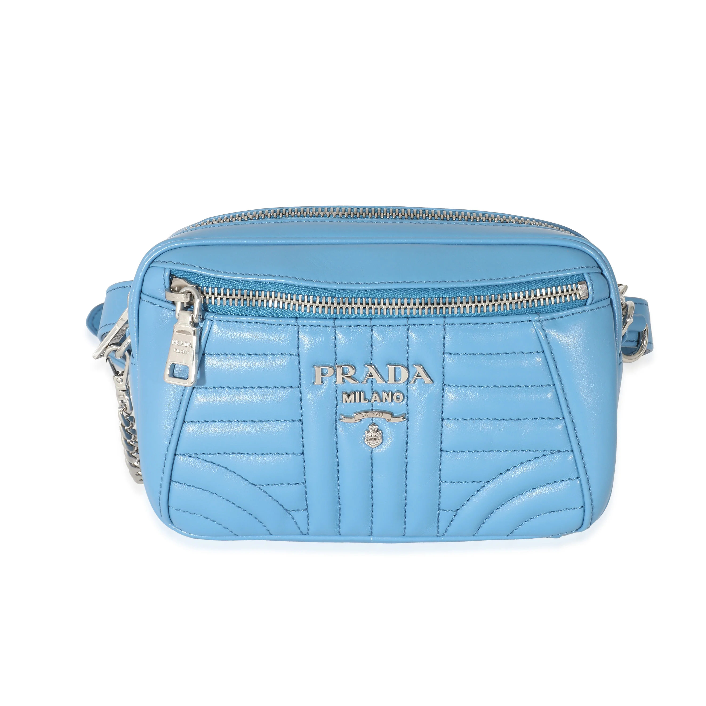 Prada Blue Soft Calf Impunture Diagramme Camera Belt Bag