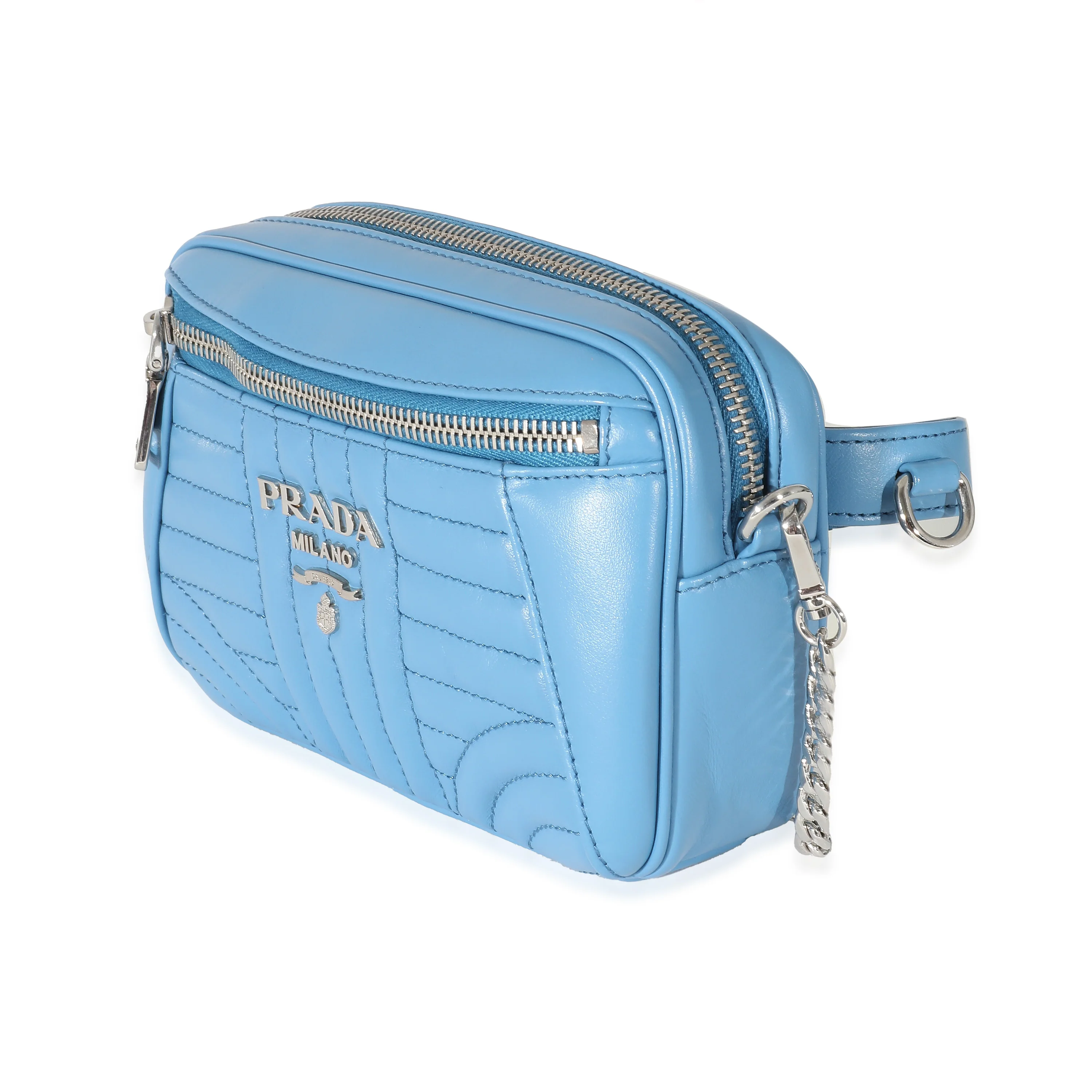 Prada Blue Soft Calf Impunture Diagramme Camera Belt Bag - Image 2
