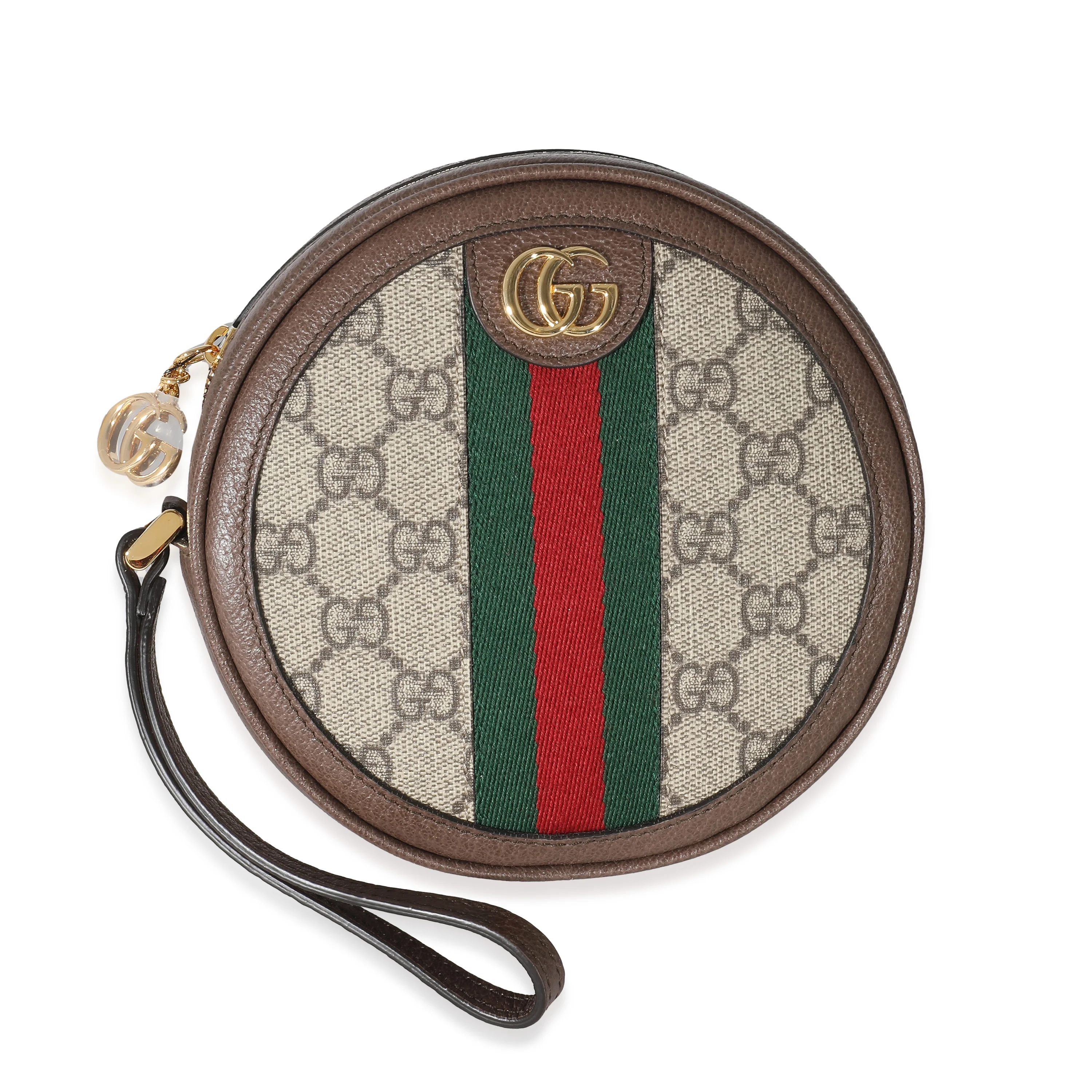 Gucci Beige GG Supreme Ophidia Circle Wristlet
