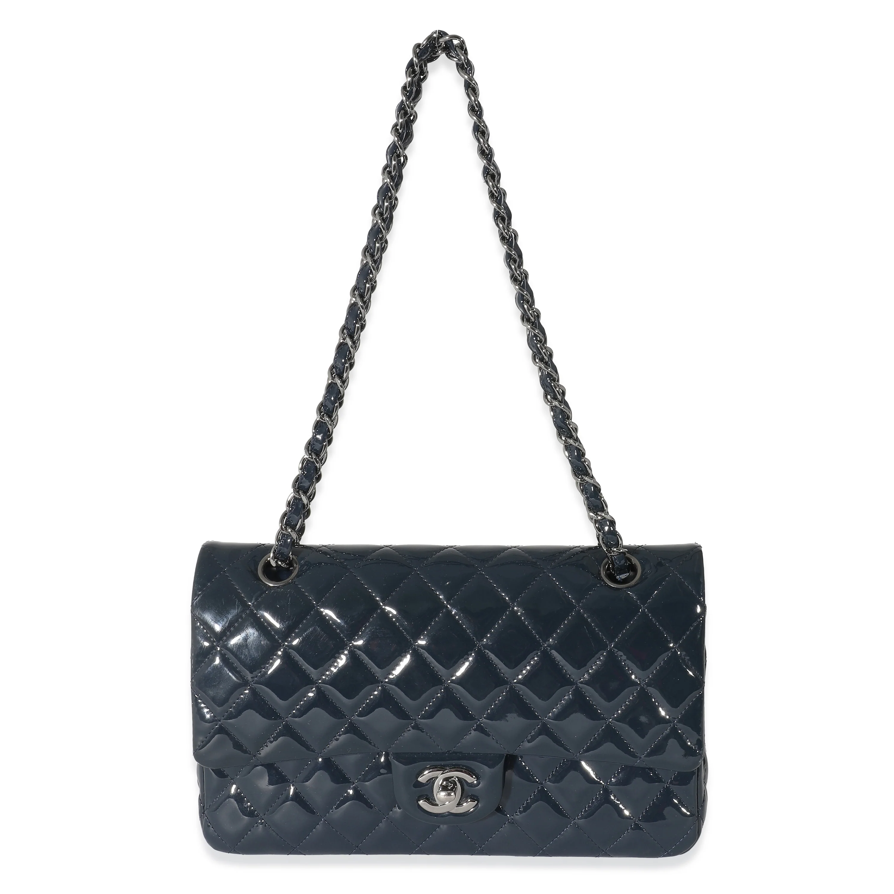 Chanel Navy Quilted Patent Medium Classic Double Flap Bag - Image 6