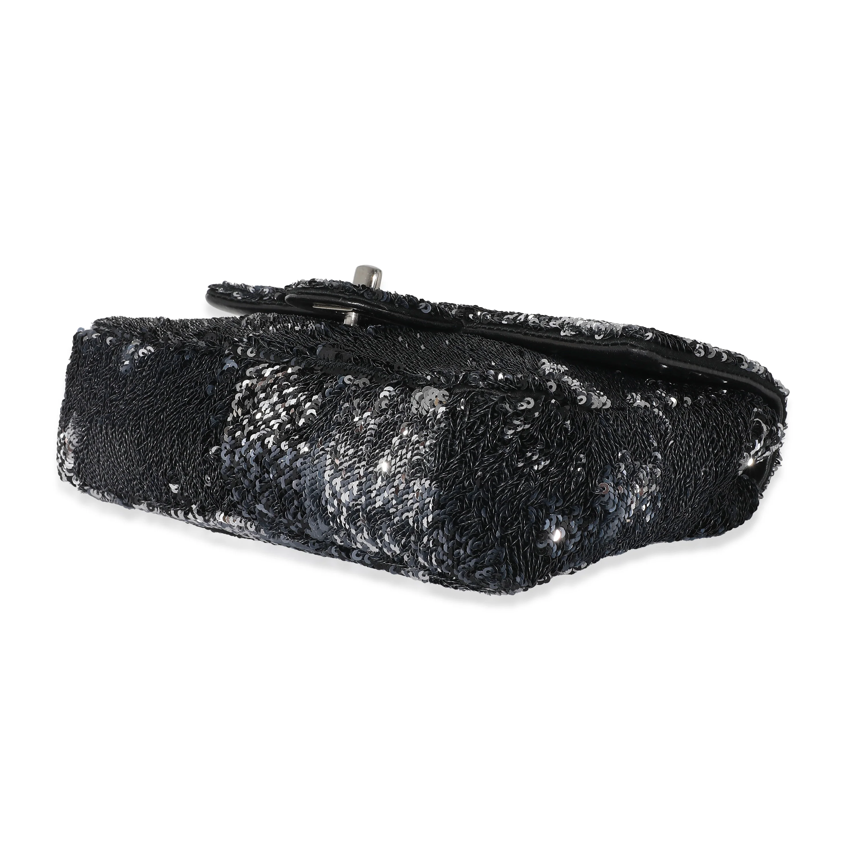 Chanel Black Silver Plaid Sequin Single Flap Bag - Image 5