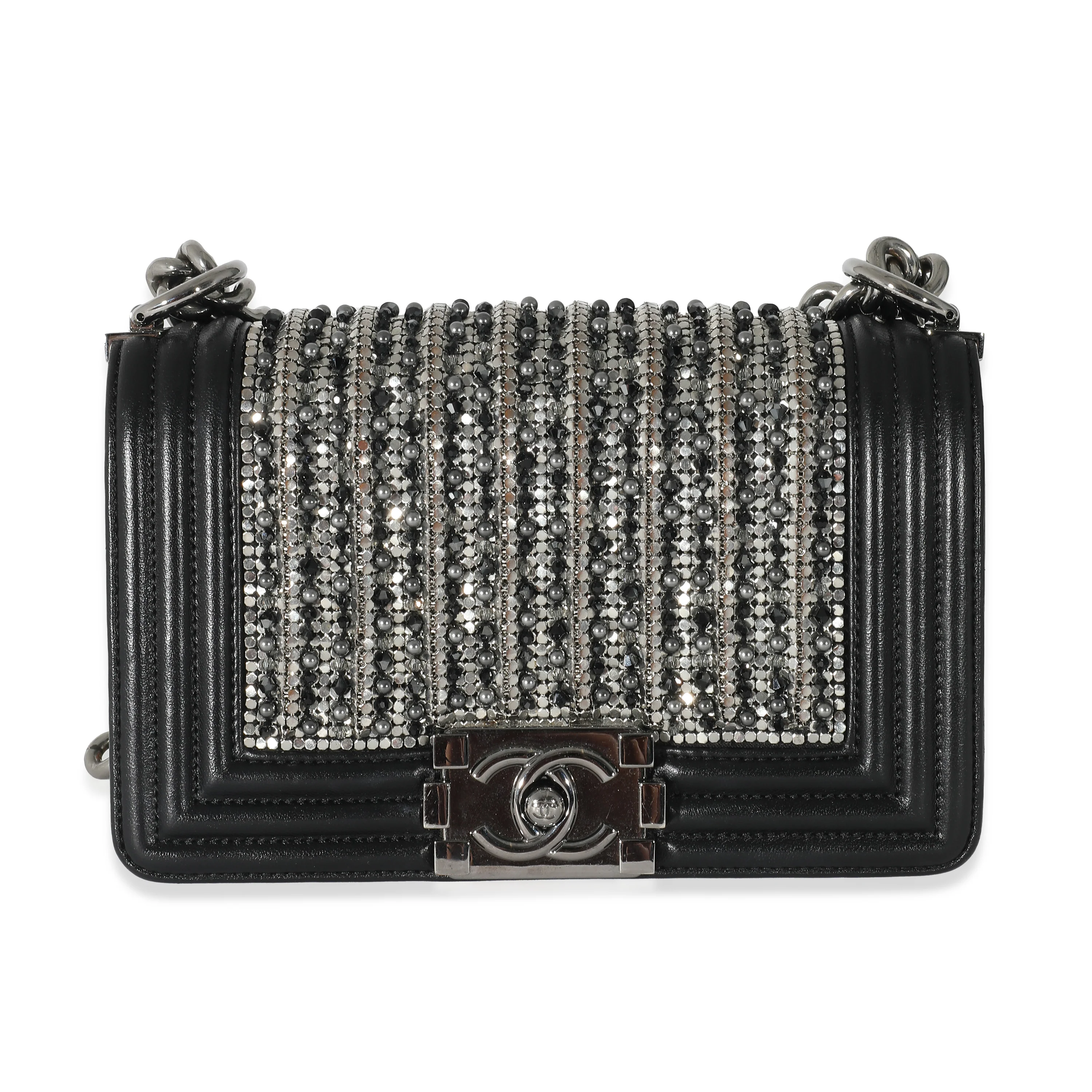 Chanel Black Silver Embellished Small Boy Bag