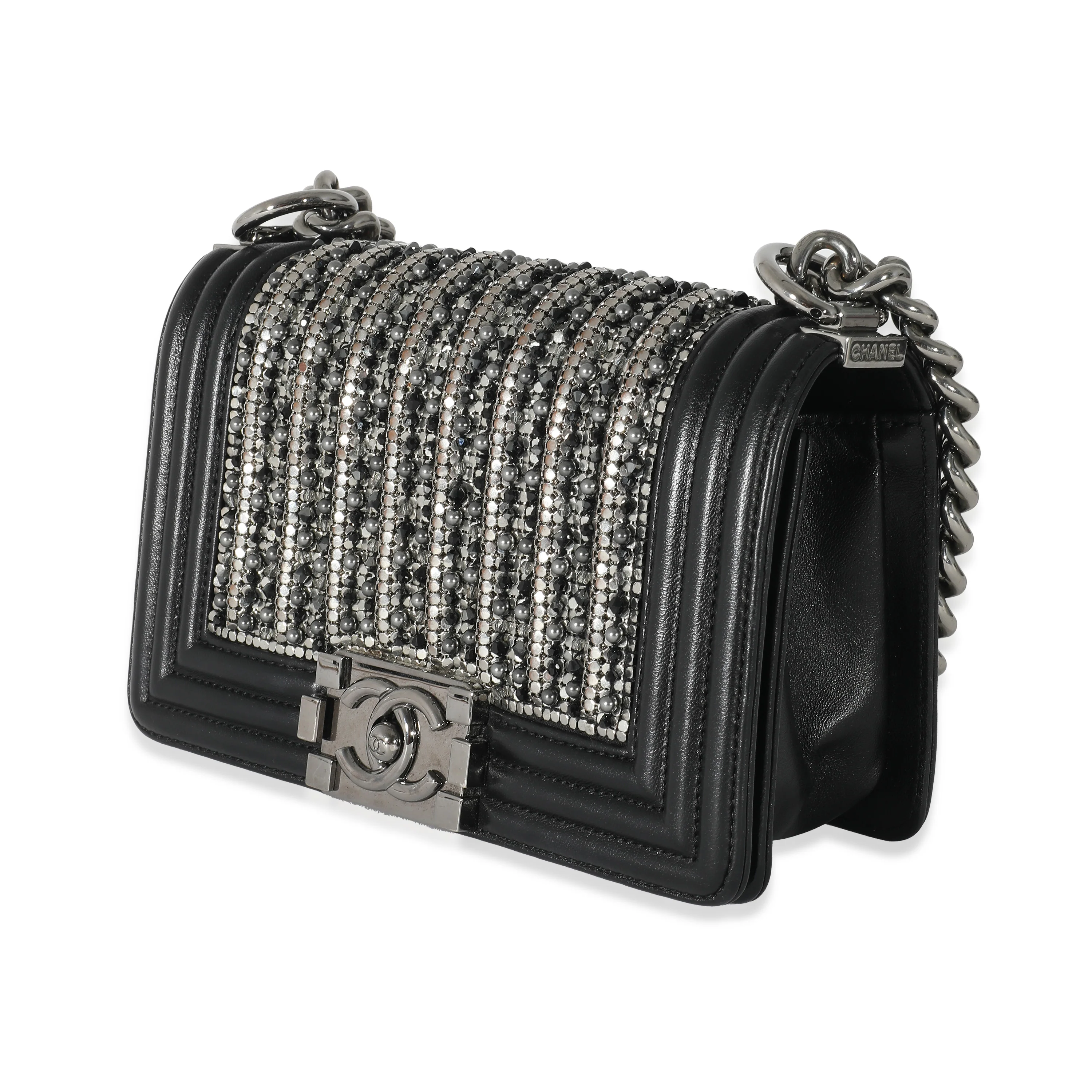 Chanel Black Silver Embellished Small Boy Bag - Image 2