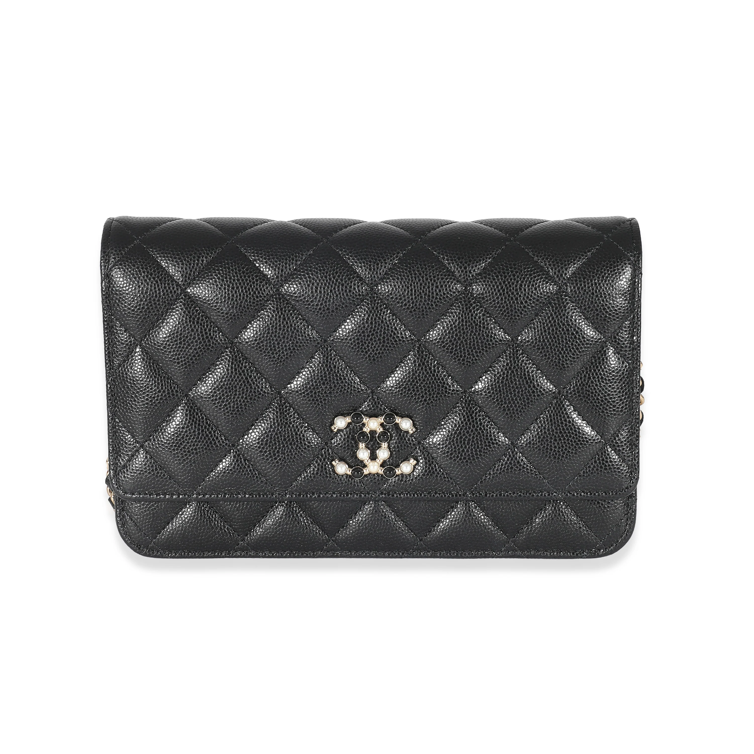 Chanel Black Quilted Caviar Coco Candy Wallet On Chain