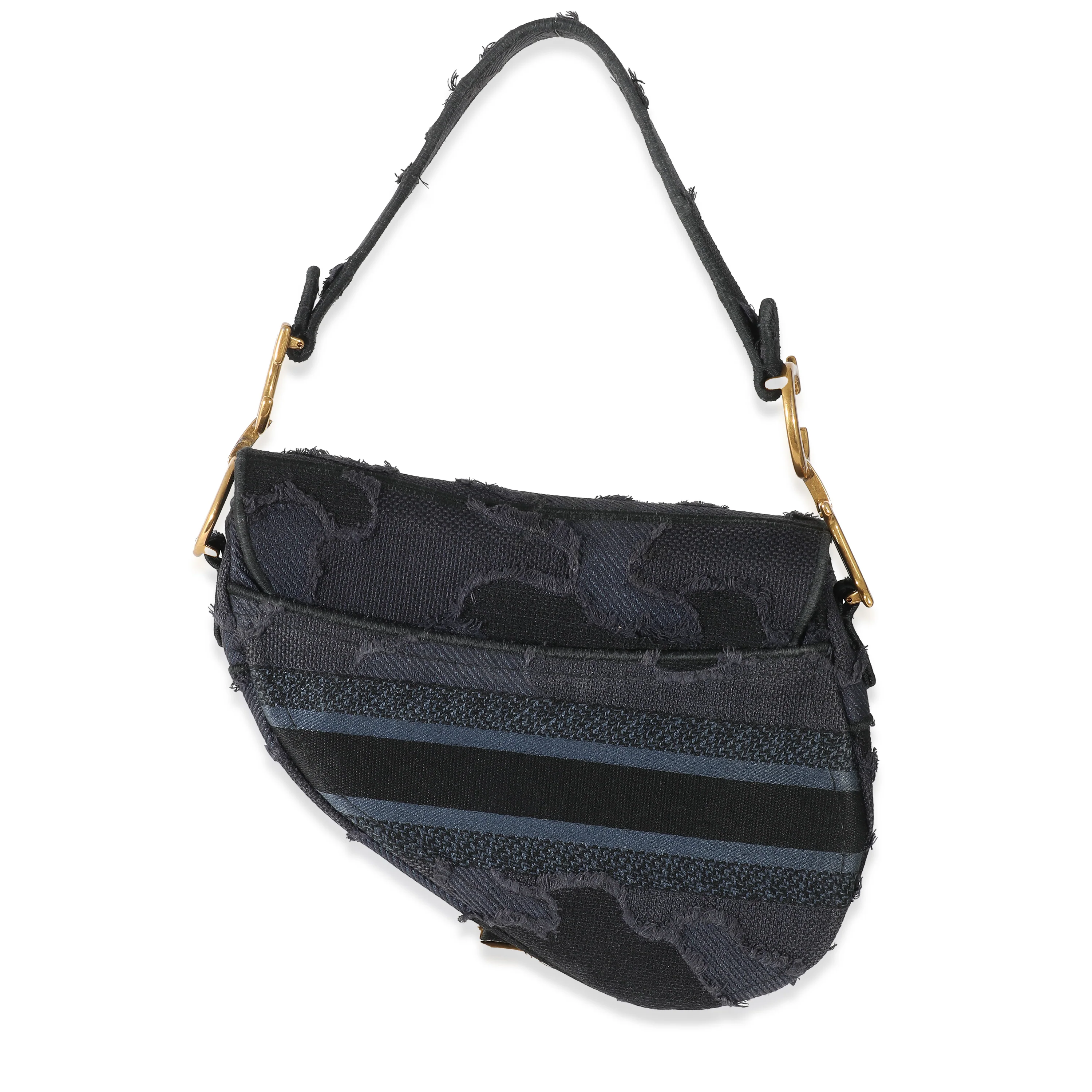 Christian Dior Navy Embroidered Camouflage Canvas Saddle Bag - Image 4