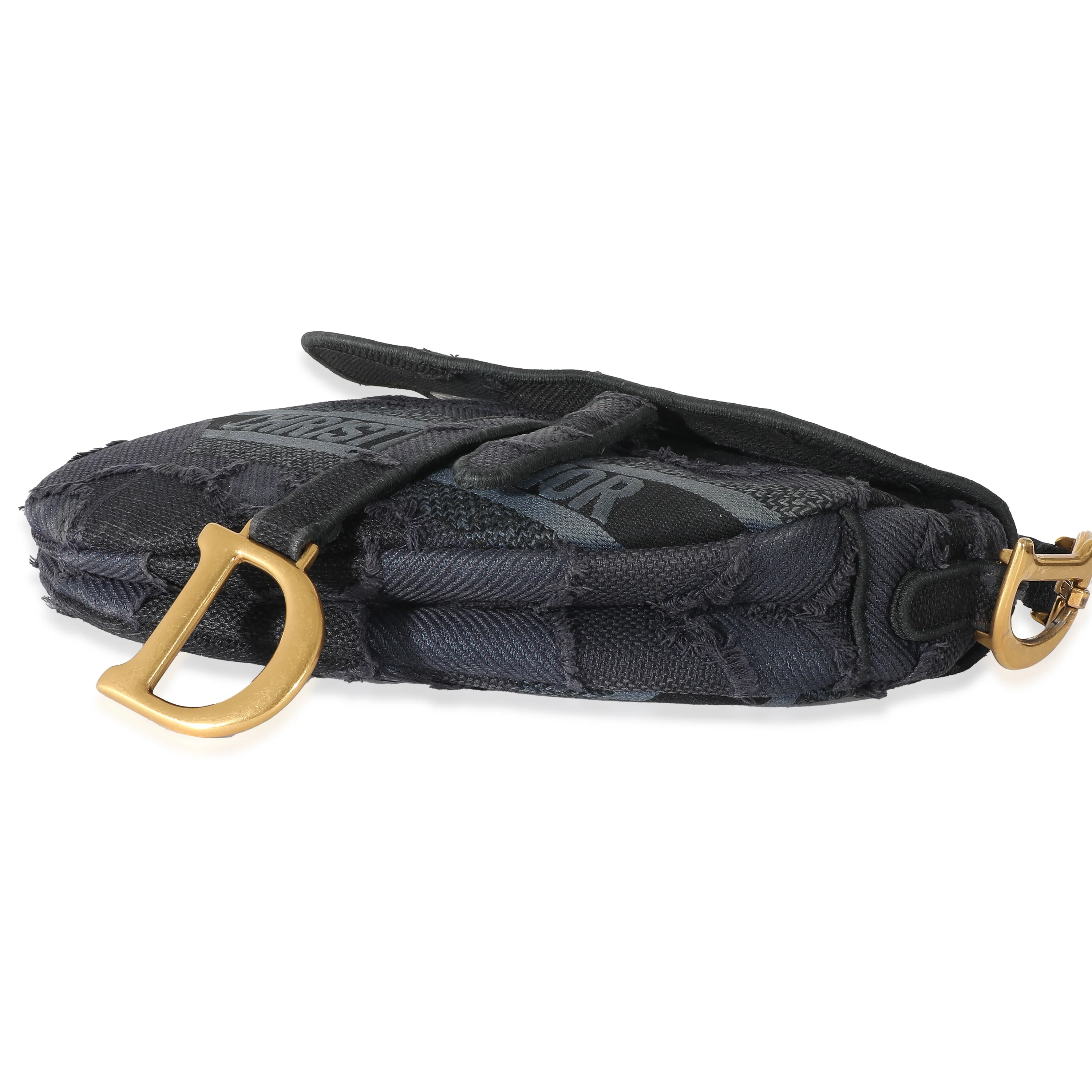 Christian Dior Navy Embroidered Camouflage Canvas Saddle Bag - Image 5