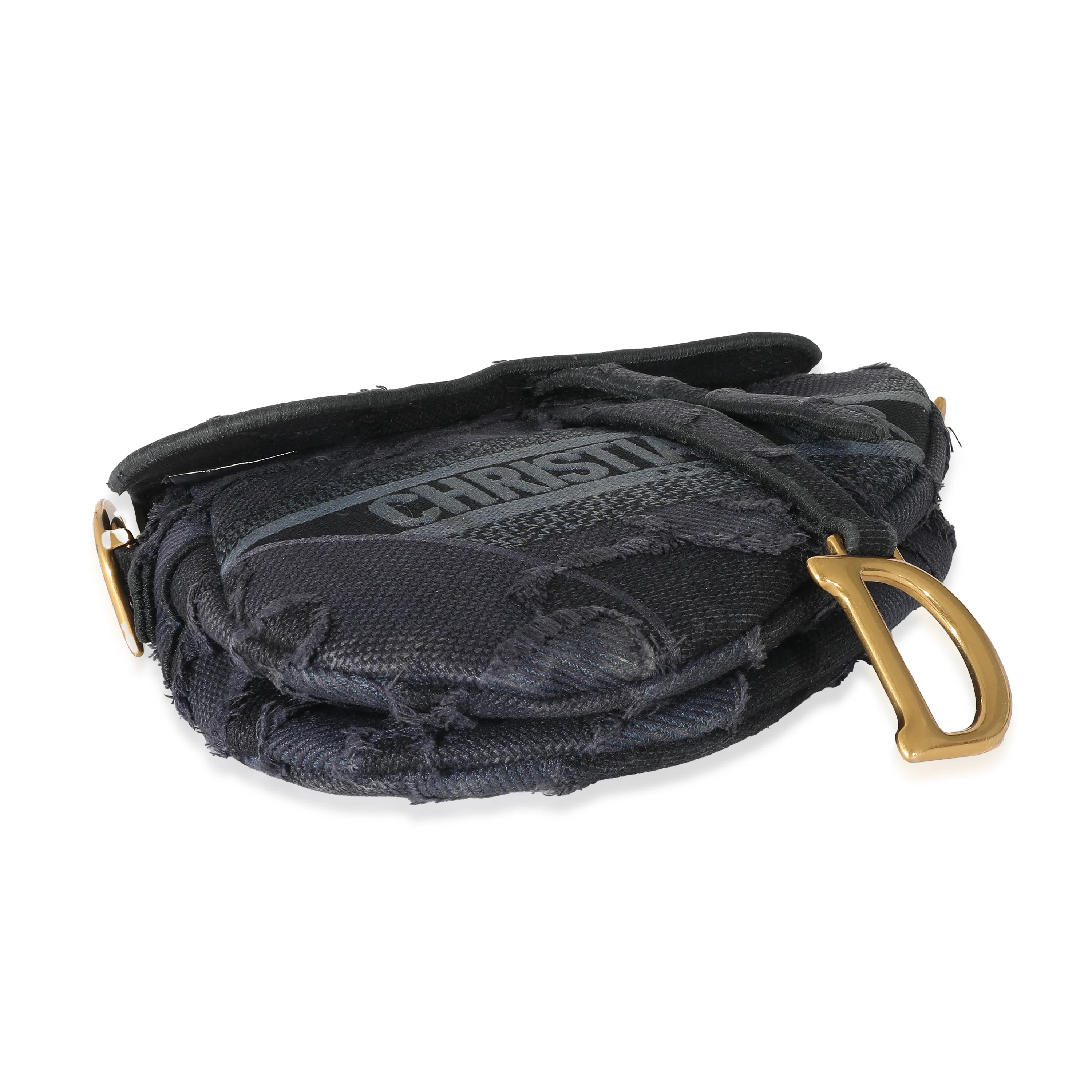 Christian Dior Navy Embroidered Camouflage Canvas Saddle Bag - Image 7