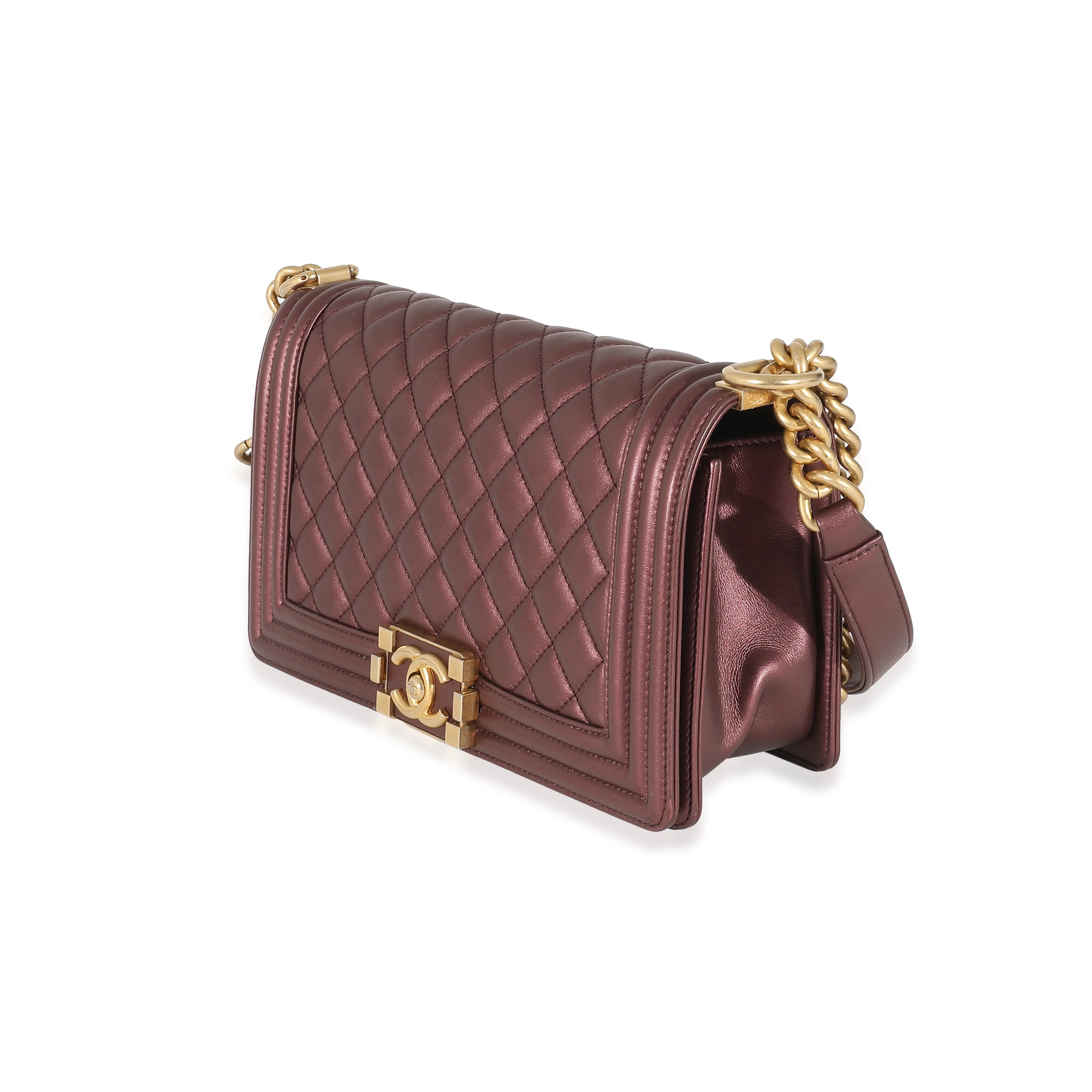 Purple Metallic Lambskin Medium Boy Bag - Image 4