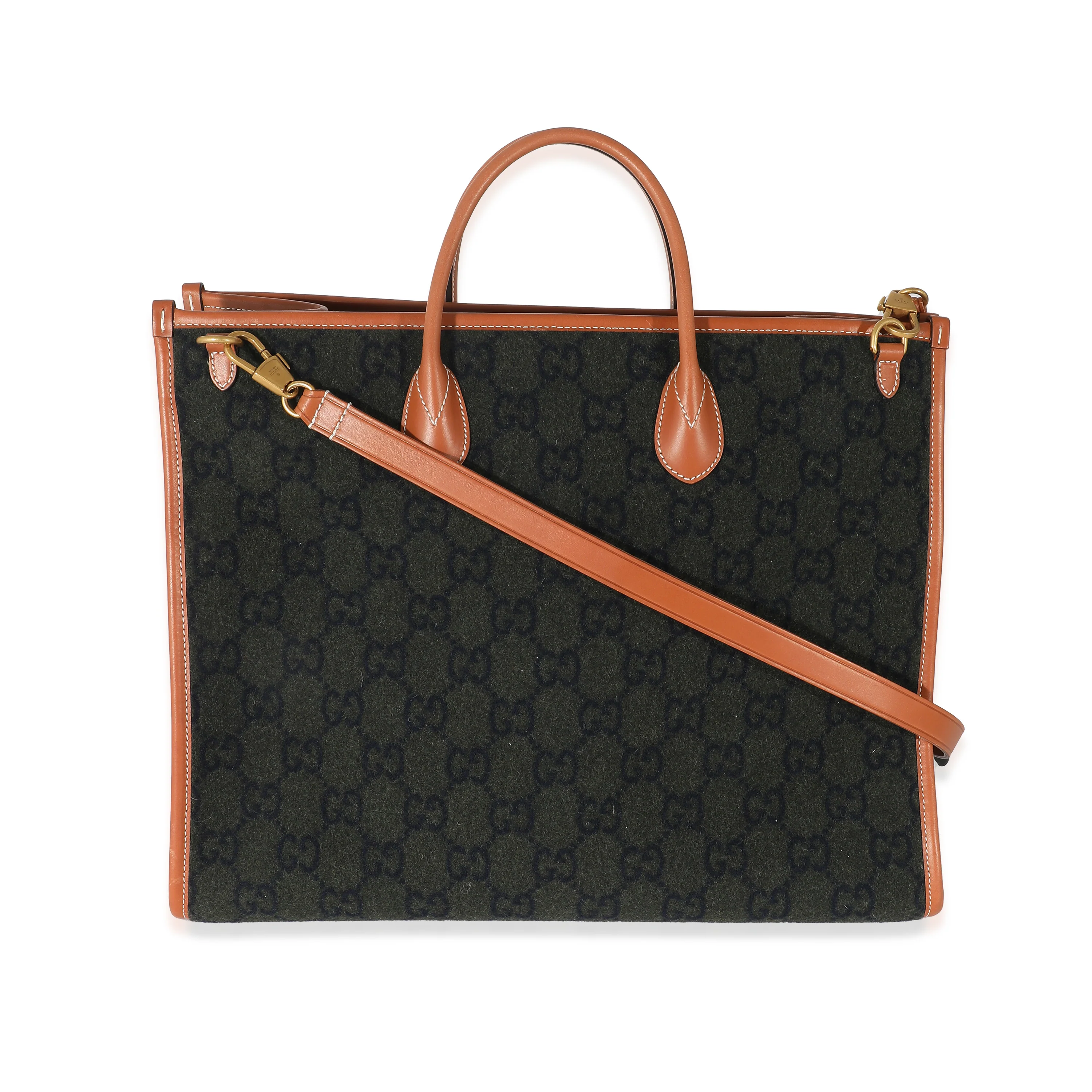 Gucci Khaki GG Felt Large Script Logo Tote - Image 4