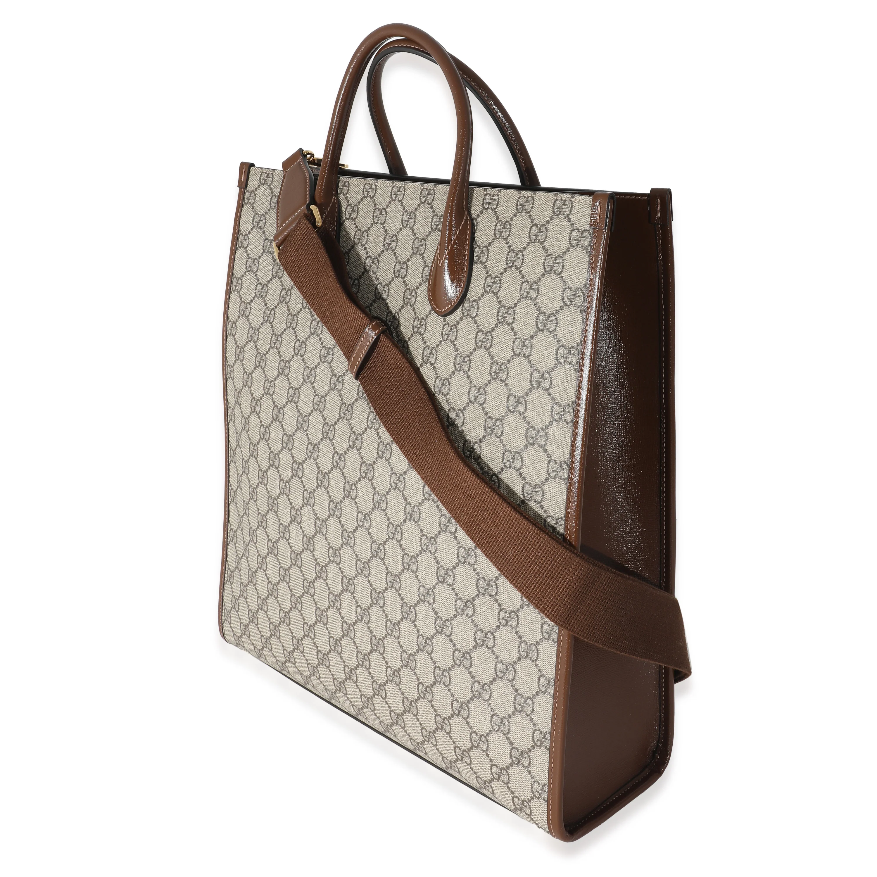 Beige GG Supreme Canvas Brown Leather Medium Interlocking G Tote - Image 2