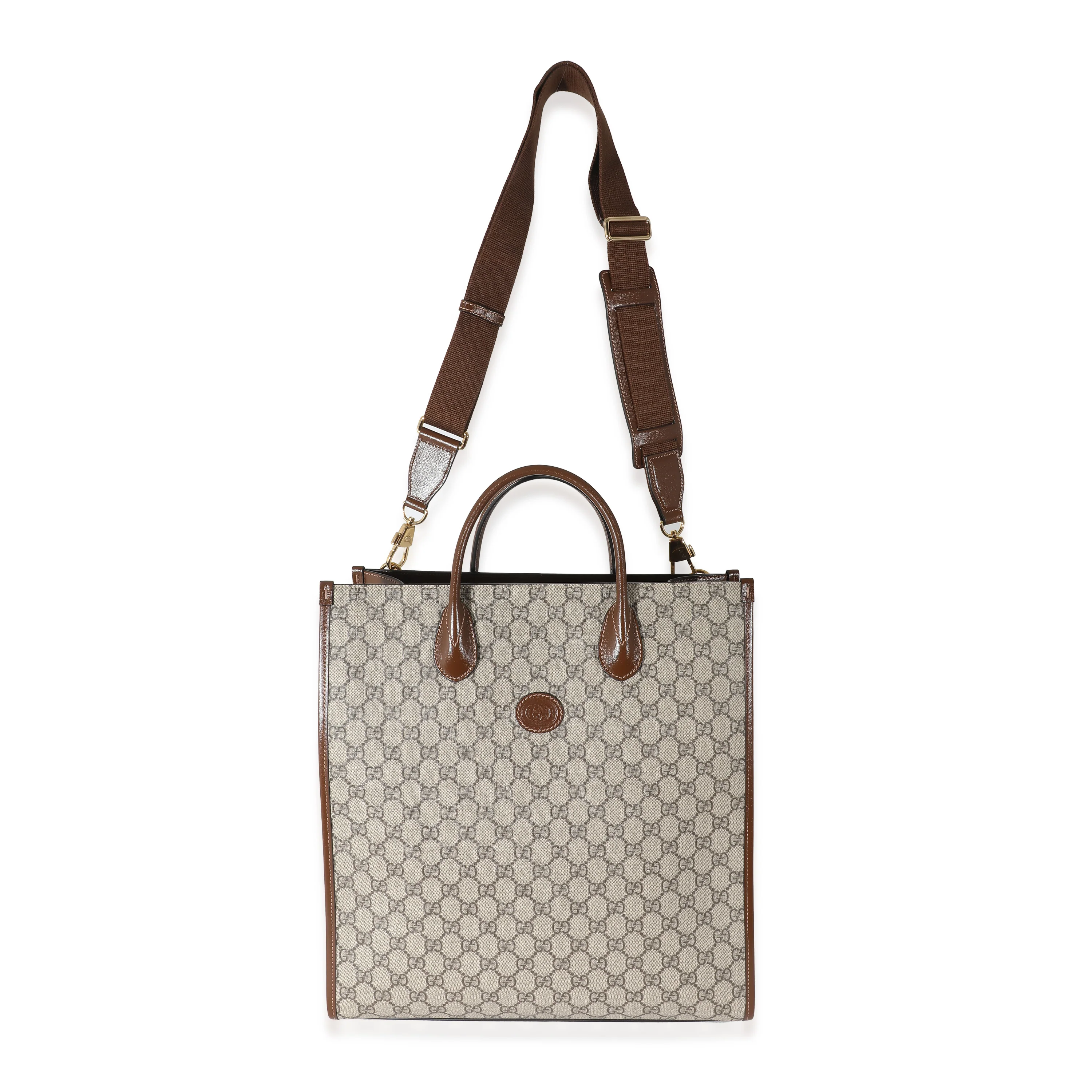 Beige GG Supreme Canvas Brown Leather Medium Interlocking G Tote - Image 6