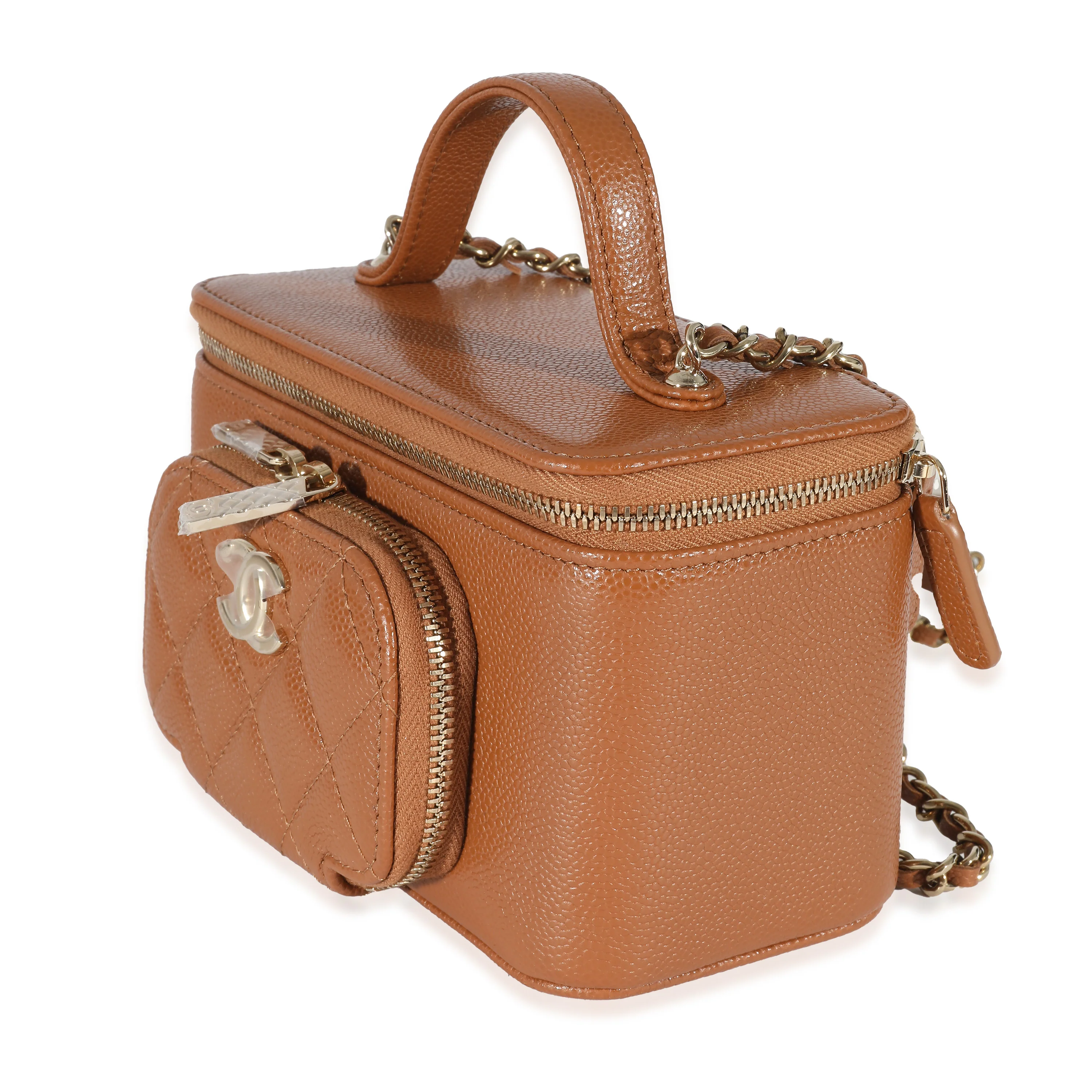 Chanel Camel Quilted Caviar Top Handle Pocket Vanity Case - Image 2