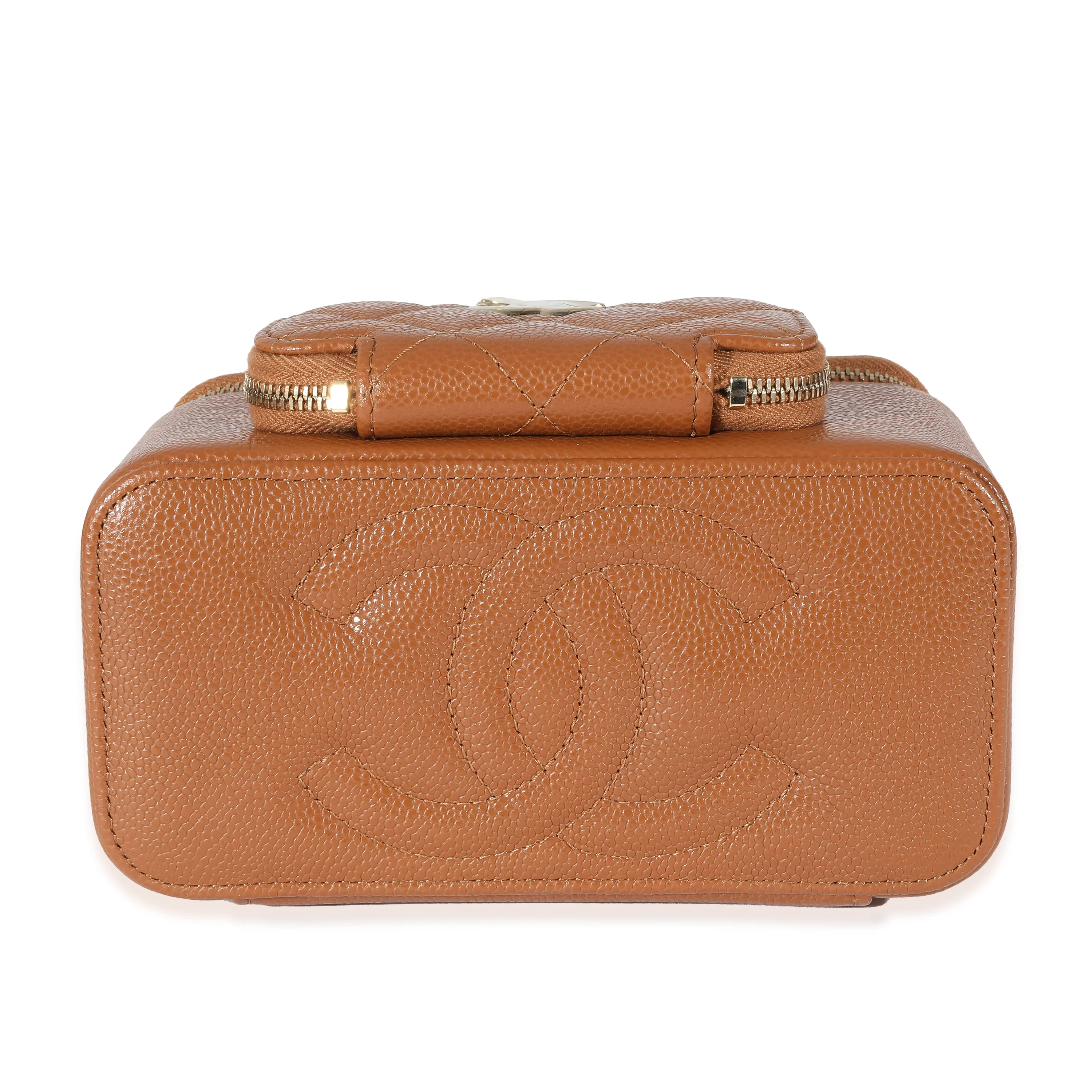 Chanel Camel Quilted Caviar Top Handle Pocket Vanity Case - Image 3
