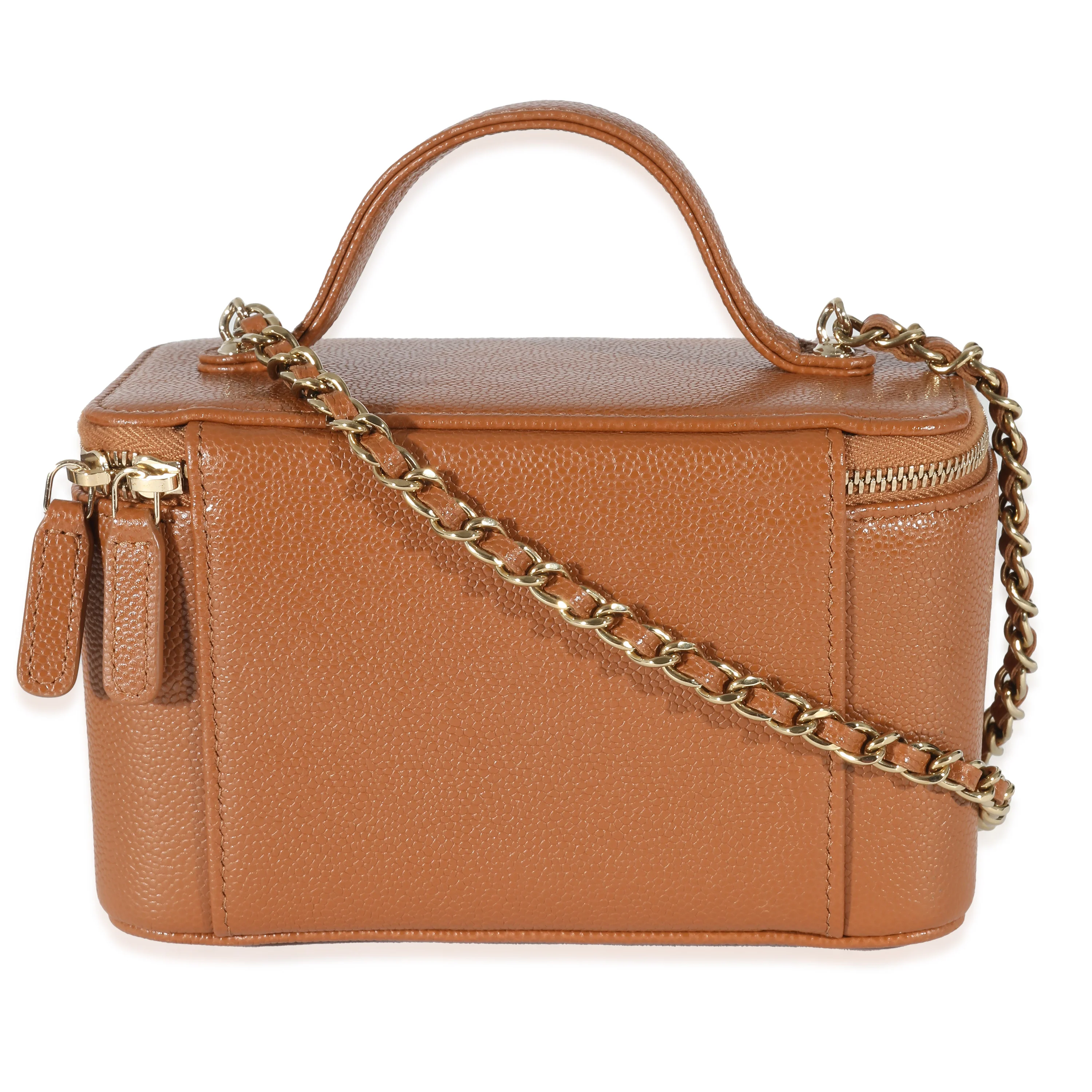 Chanel Camel Quilted Caviar Top Handle Pocket Vanity Case - Image 4
