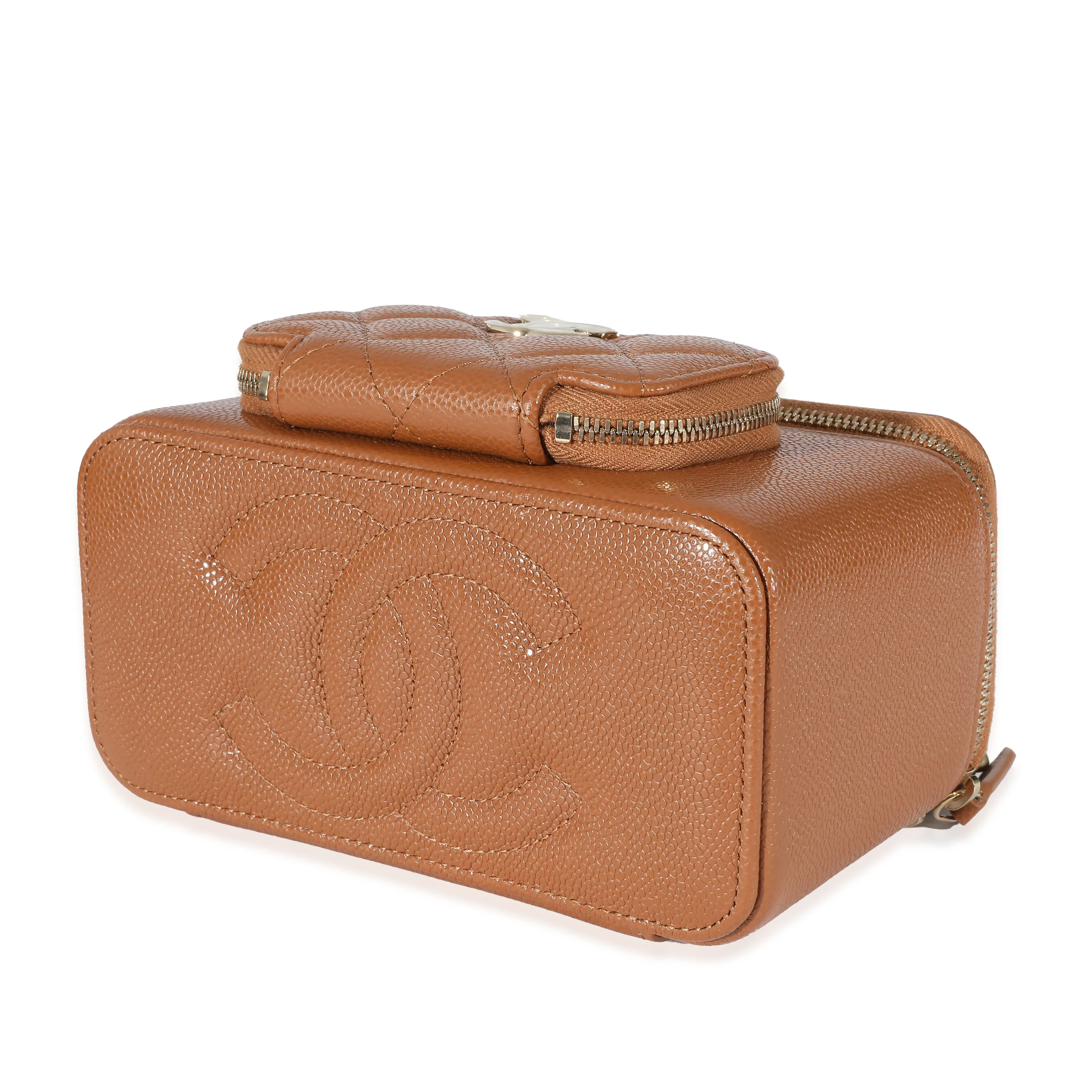 Chanel Camel Quilted Caviar Top Handle Pocket Vanity Case - Image 5