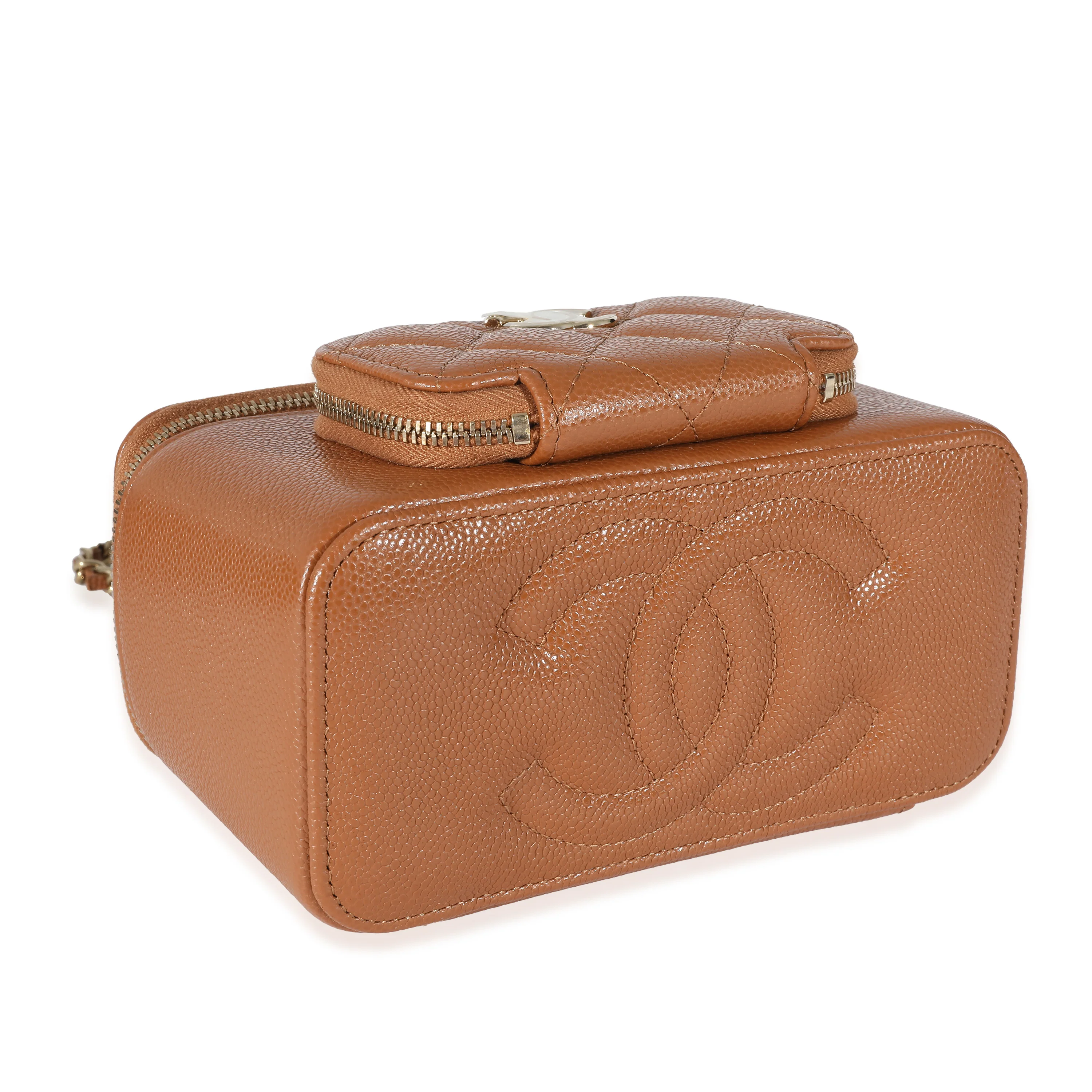 Chanel Camel Quilted Caviar Top Handle Pocket Vanity Case - Image 6