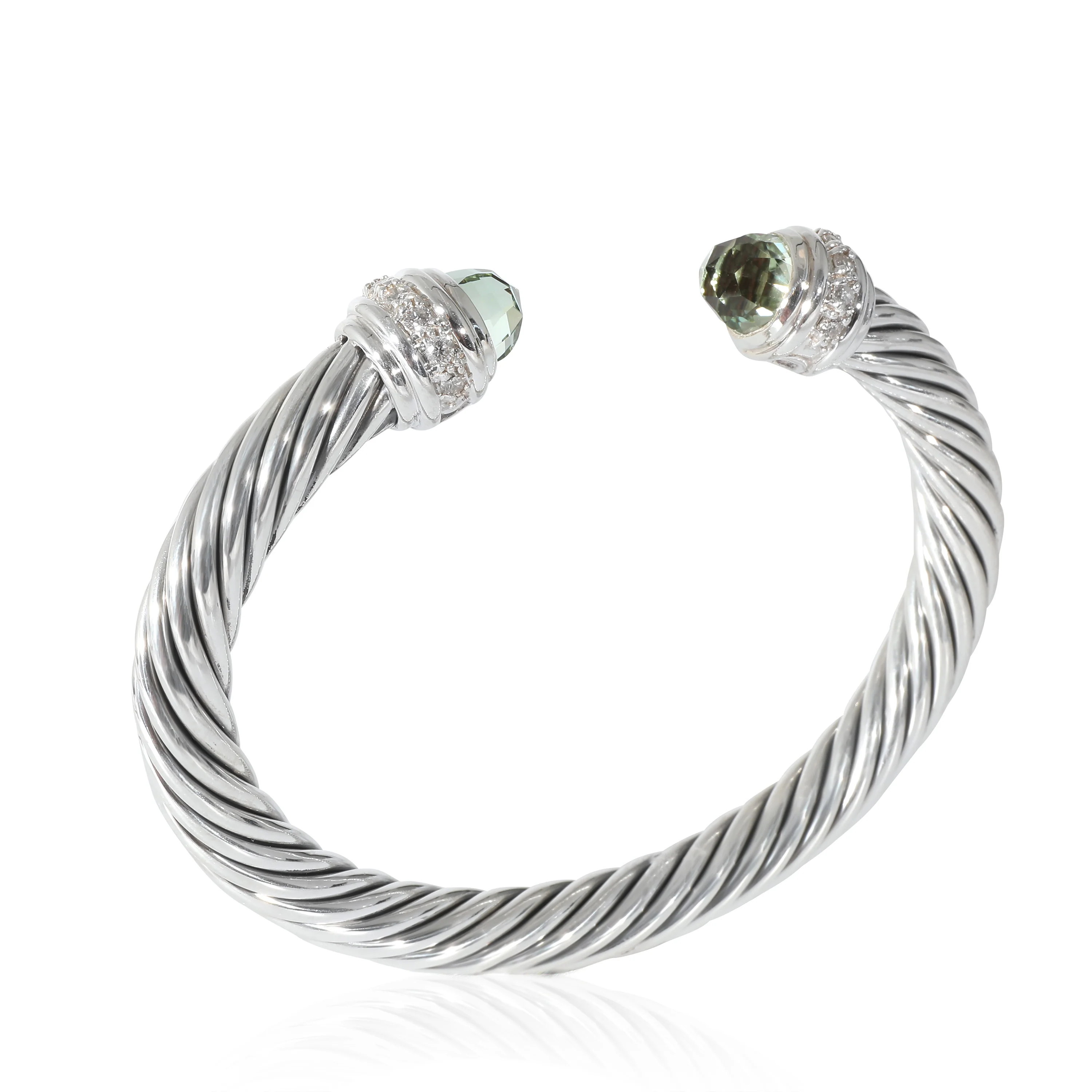 David Yurman Prasiolite Diamond 7mm Cable Bracelet in Sterling Silver 0.41 CTW - Image 3