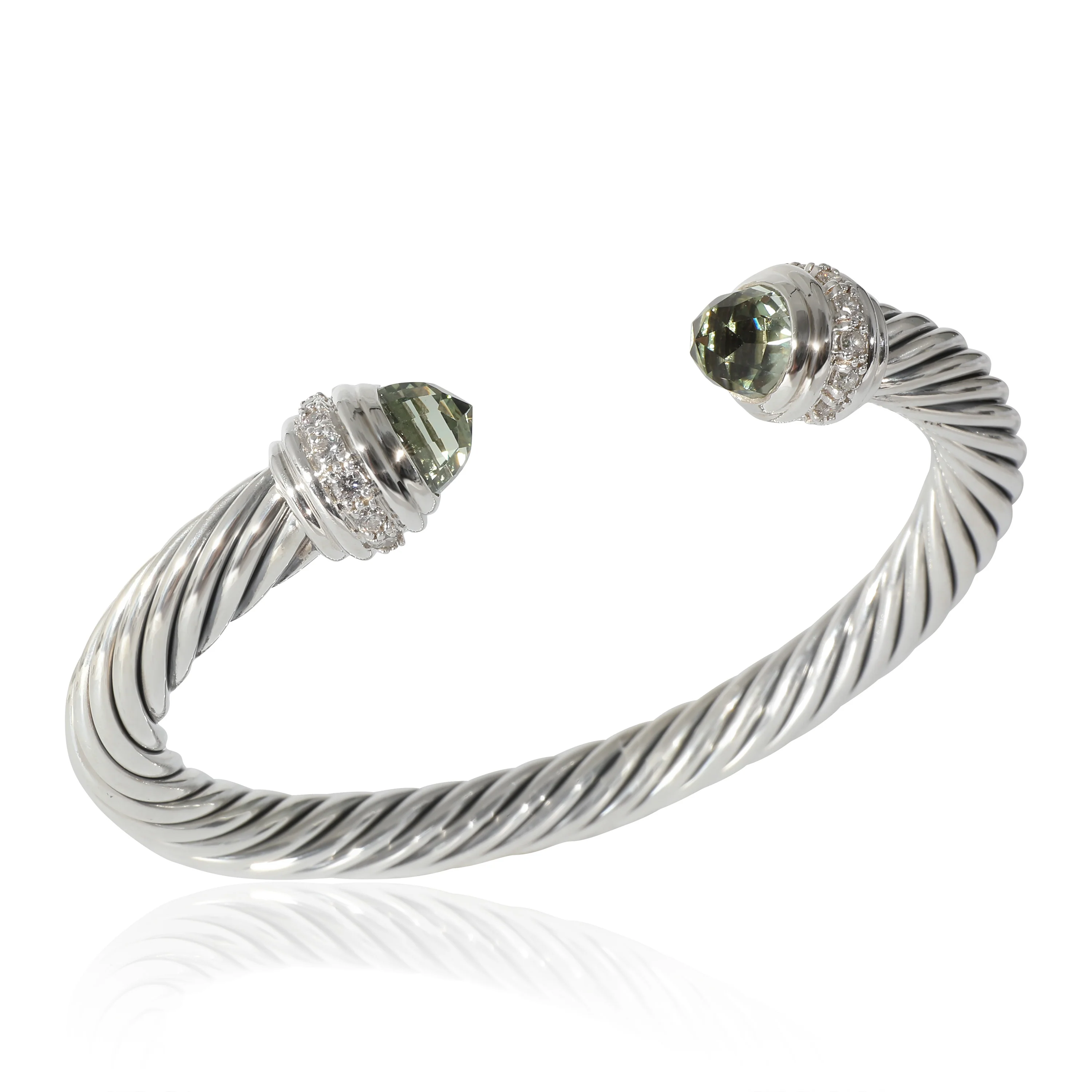 David Yurman Prasiolite Diamond 7mm Cable Bracelet in Sterling Silver 0.41 CTW - Image 5