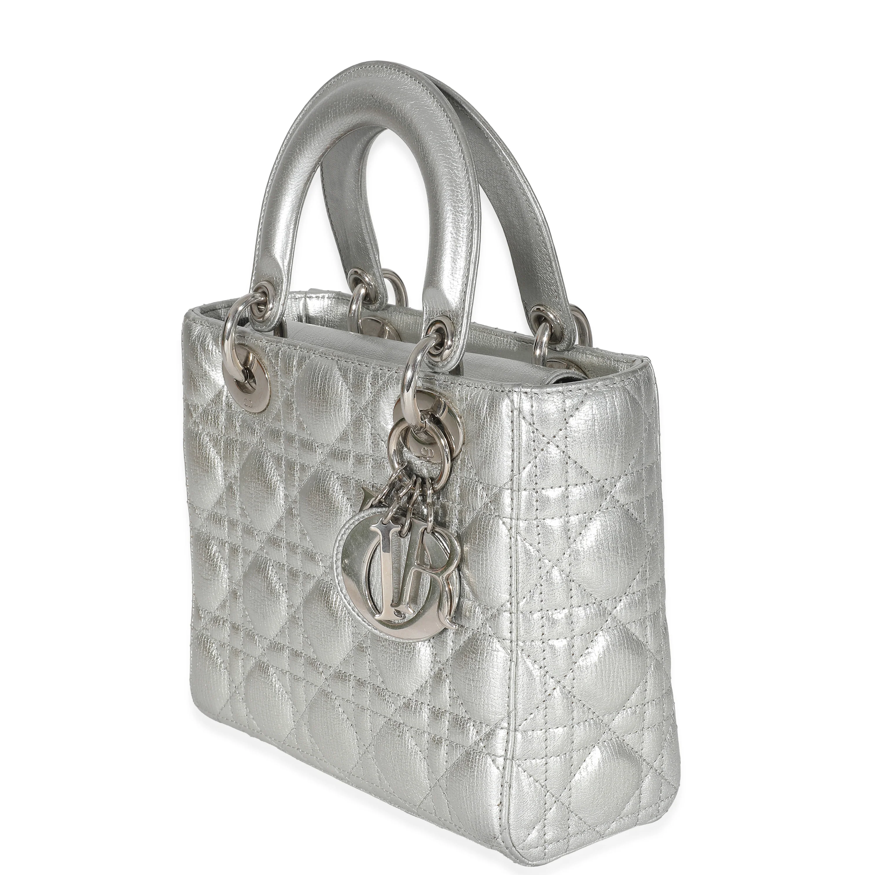 Silver Grained Calfskin Cannage Small Lucky Badges My Lady Dior - Image 2