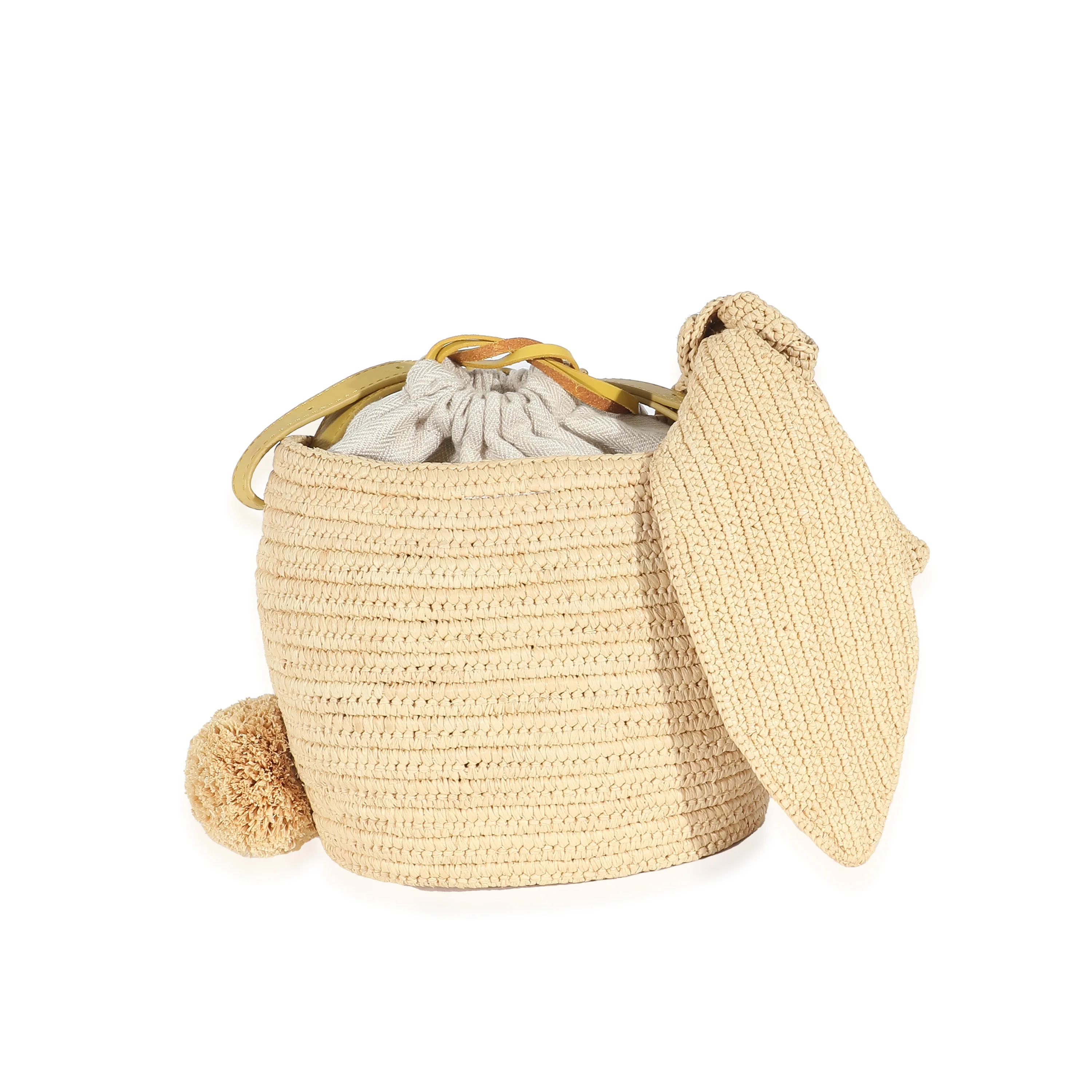 Loewe Beige Raffia Bunny Bucket Bag - Image 4