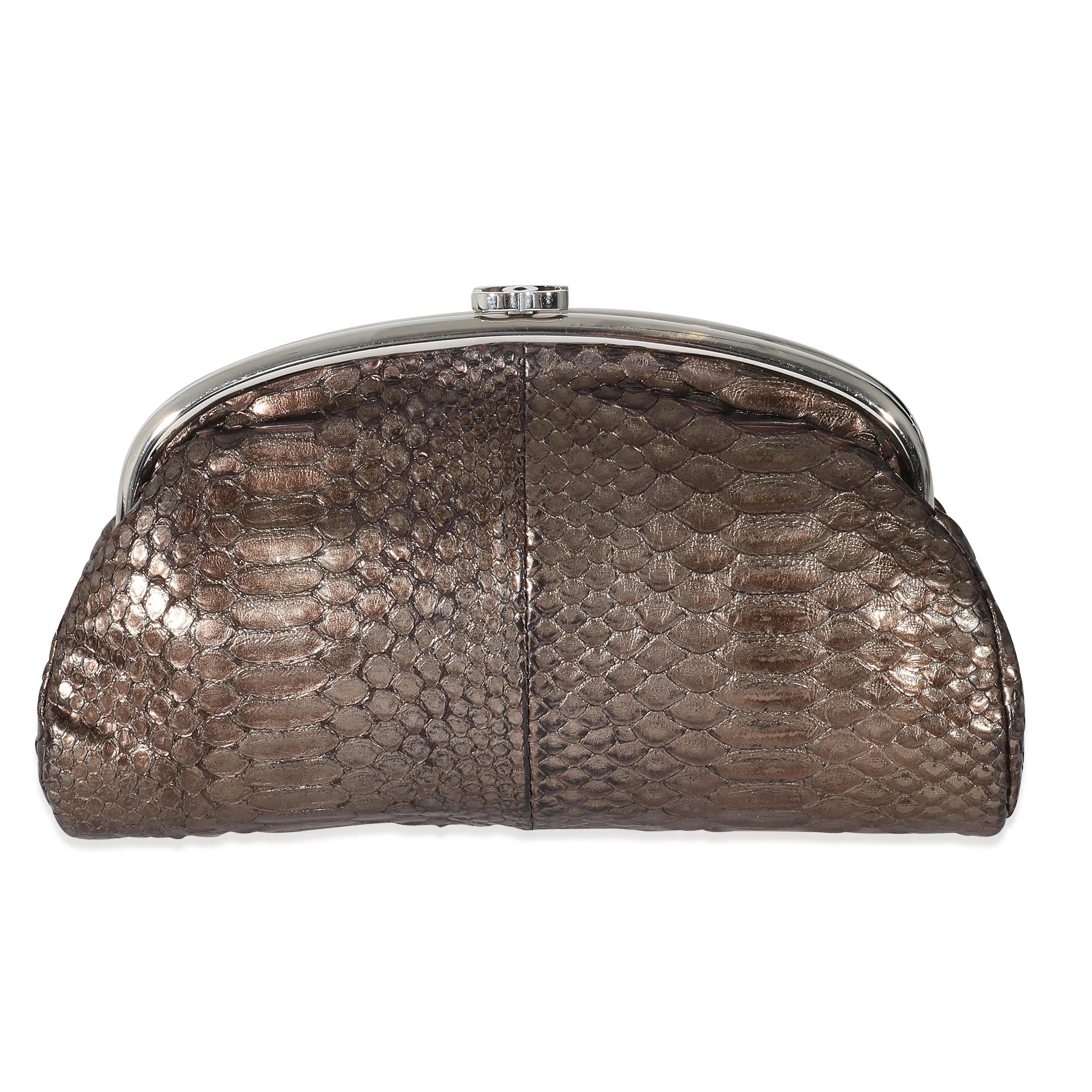 Chanel Bronze Metallic Python Timeless Clutch