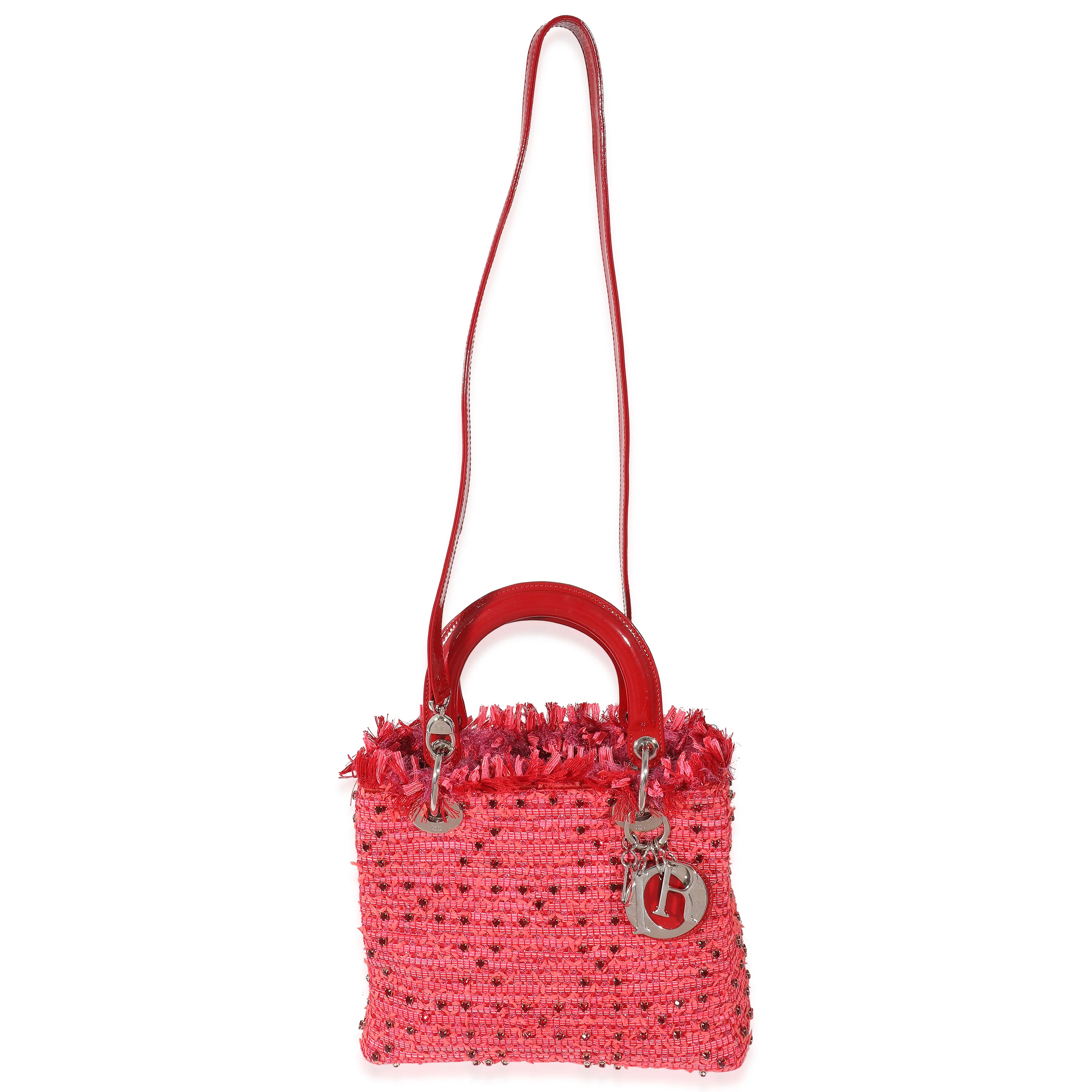 Christian Dior Pink Red Tweed Fringe Medium Lady Dior - Image 5