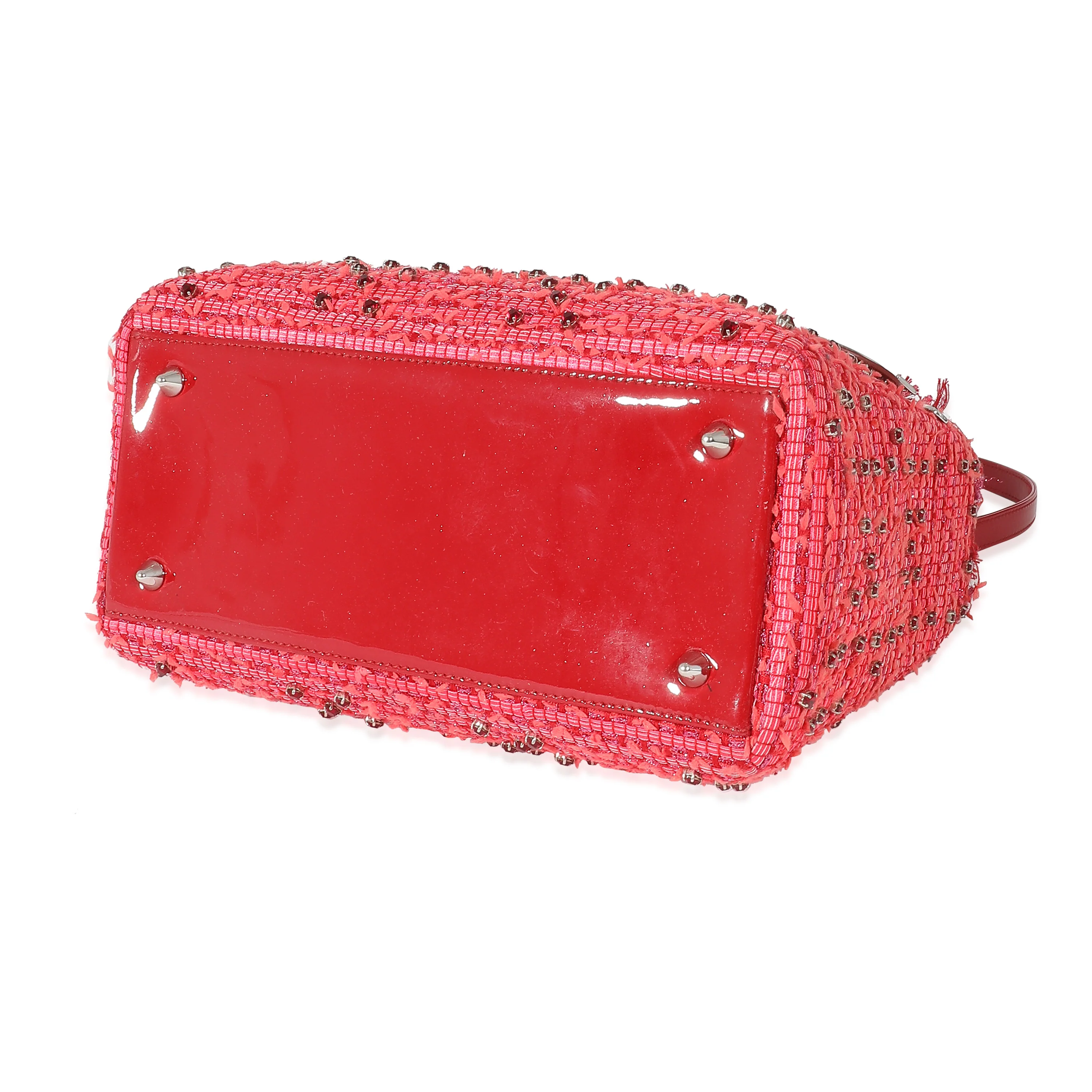 Christian Dior Pink Red Tweed Fringe Medium Lady Dior - Image 6