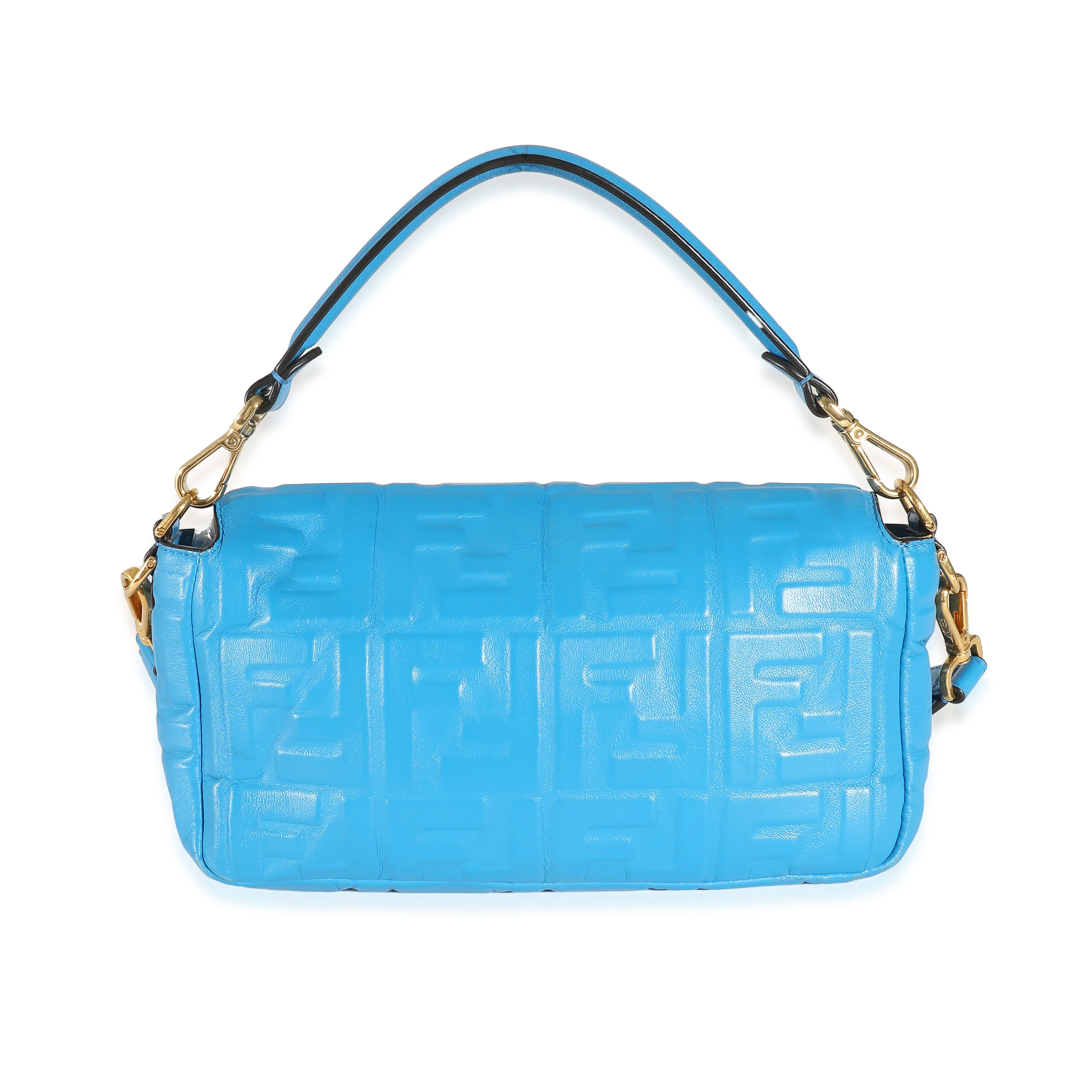 Fendi Blue Royal Nappa FF 1974 Embossed NM Baguette - Image 3
