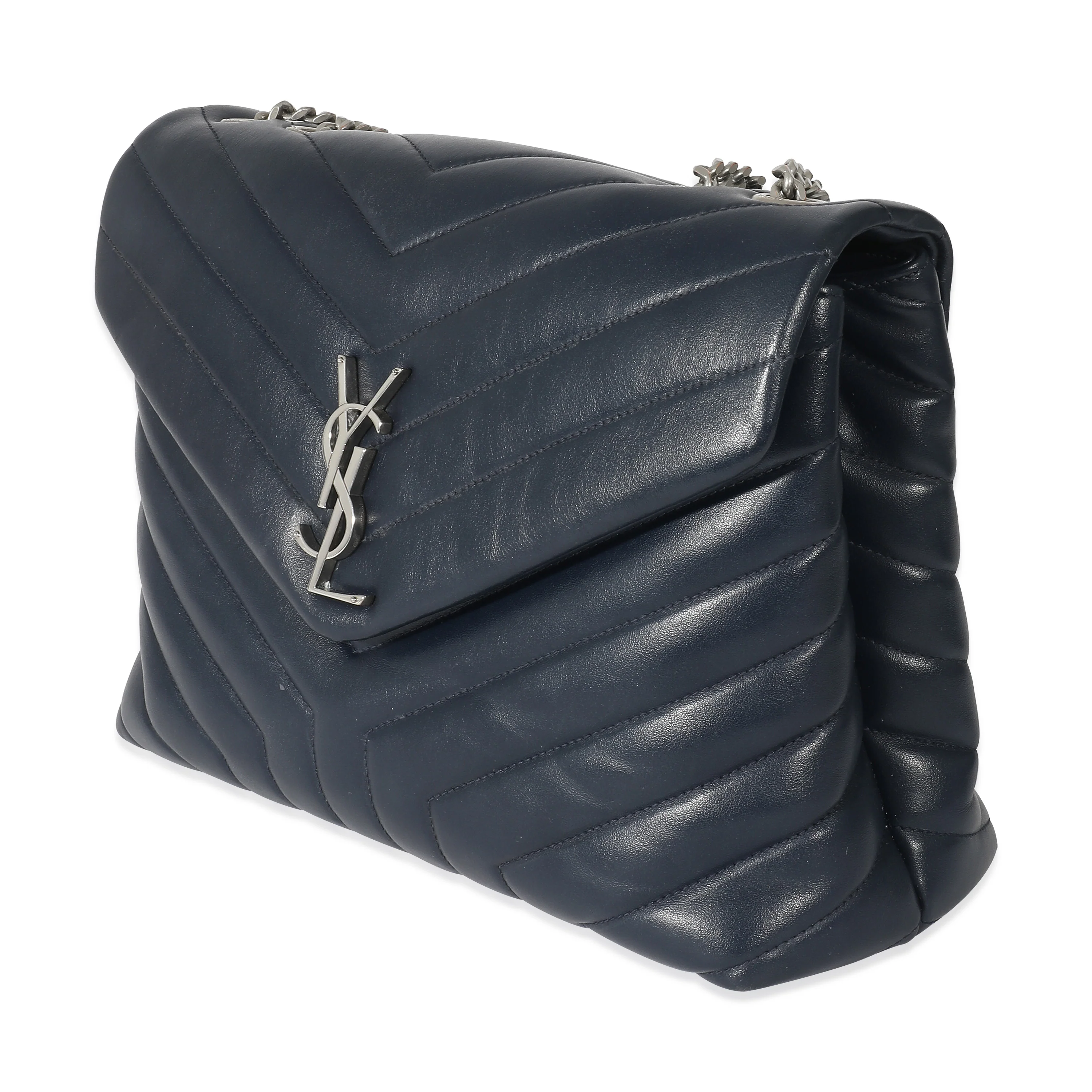 Saint Laurent Navy Calf Leather Matelasse Medium Loulou - Image 2