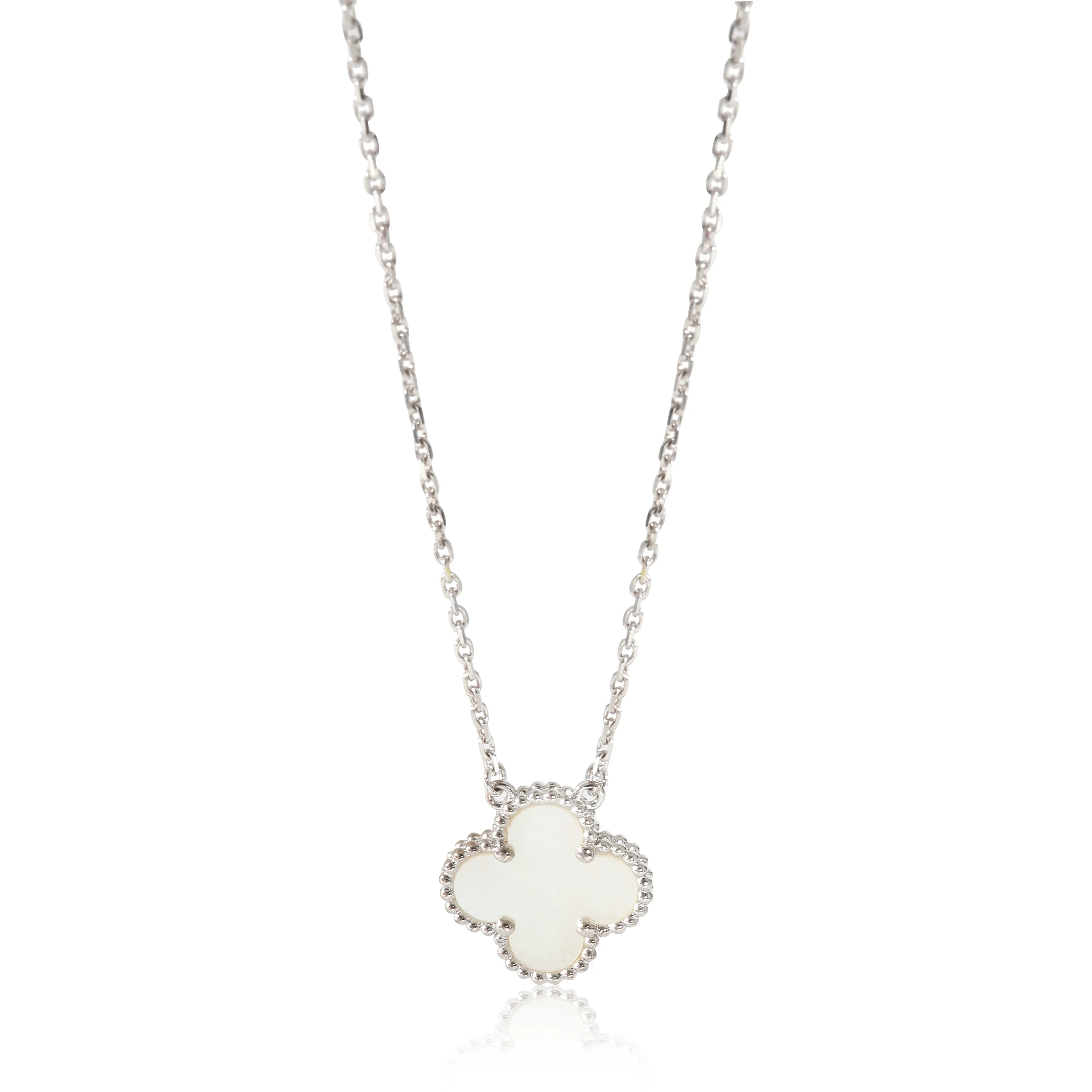 Van Cleef & Arpels Vintage Alhambra Pendant With Mother Of Pearl in White Gold