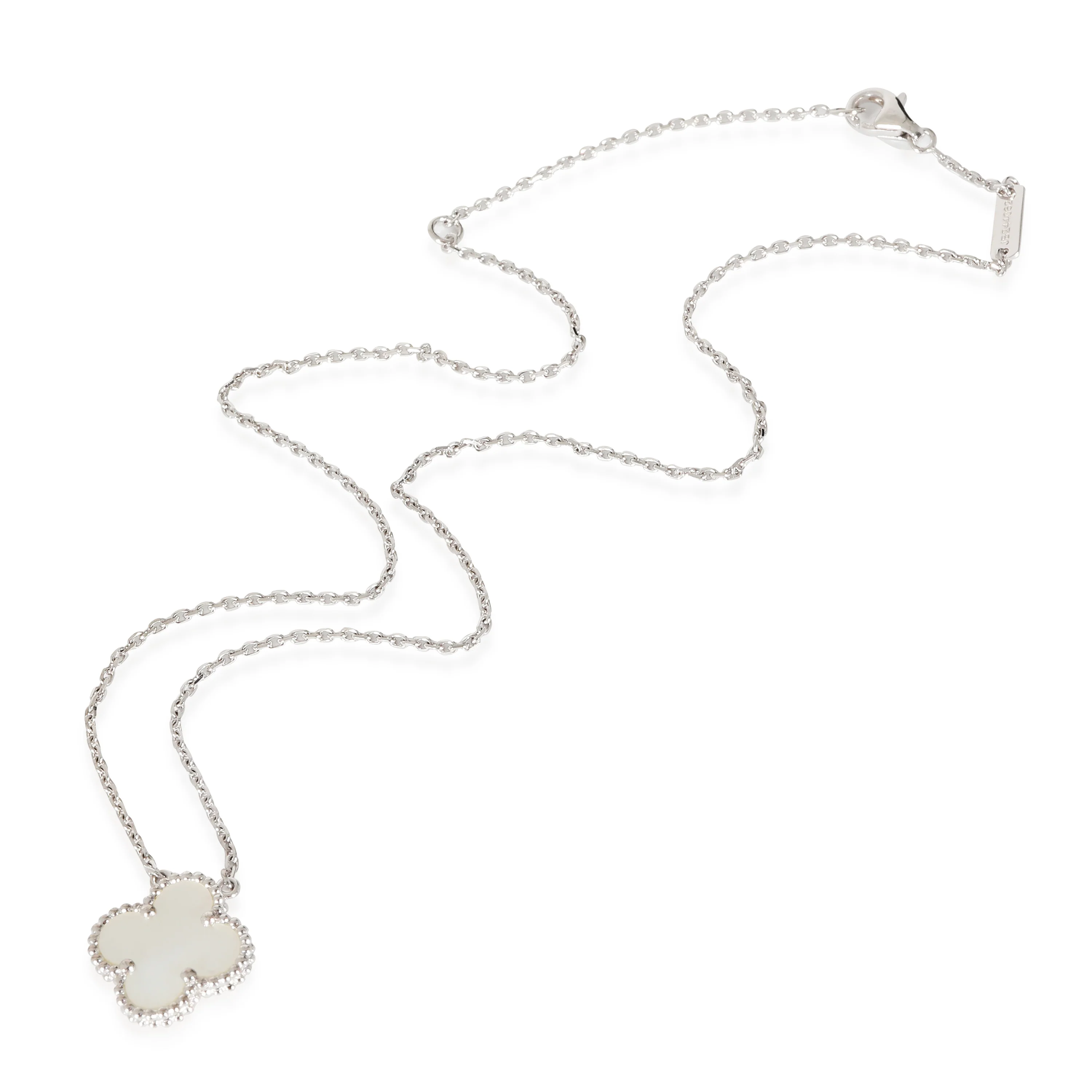 Van Cleef & Arpels Vintage Alhambra Pendant With Mother Of Pearl in White Gold - Image 2