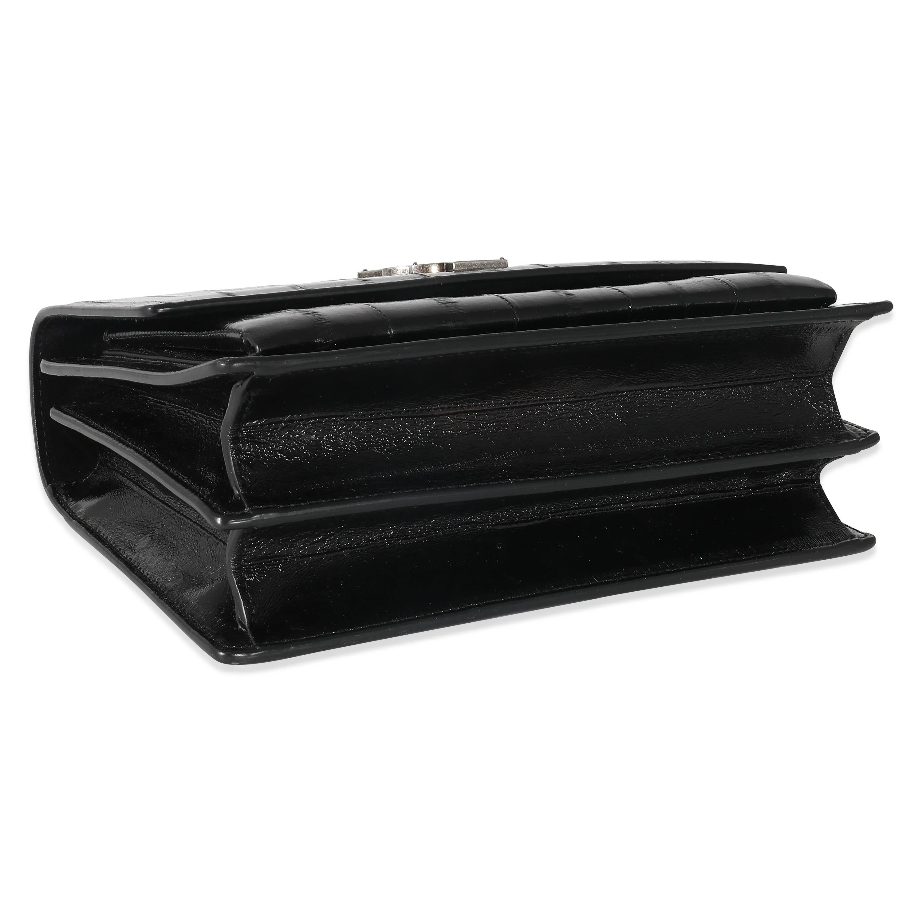 Saint Laurent Black Glossy Eelskin Medium Monogram Sunset Bag - Image 6