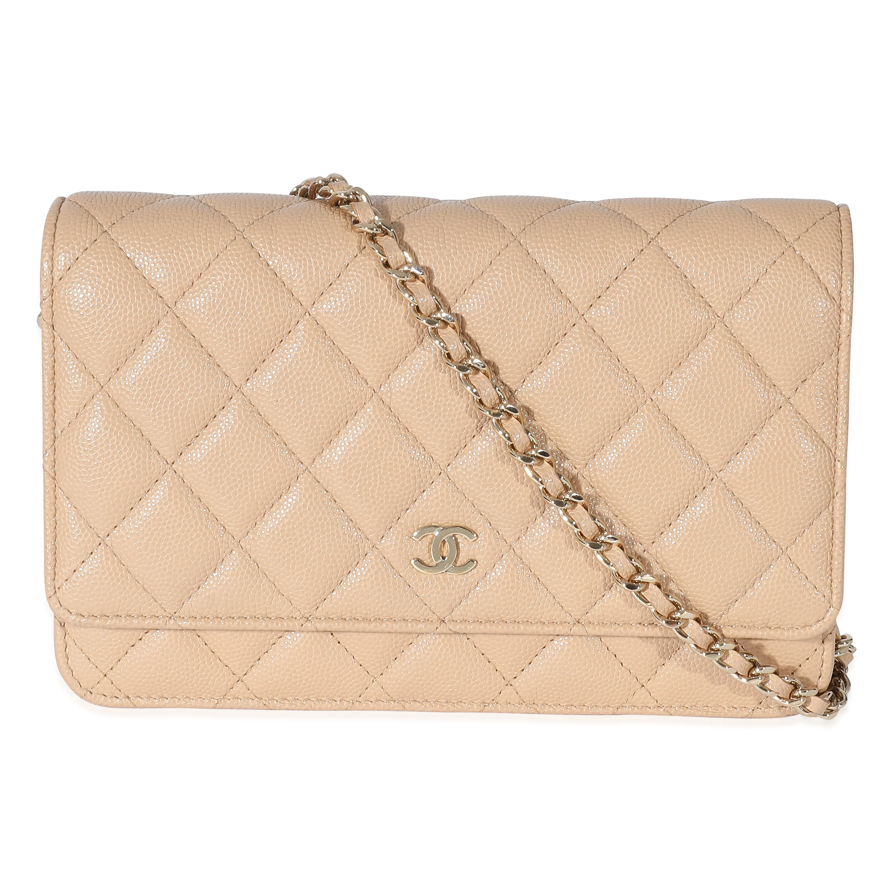 Chanel Beige Quilted Caviar Wallet On Chain