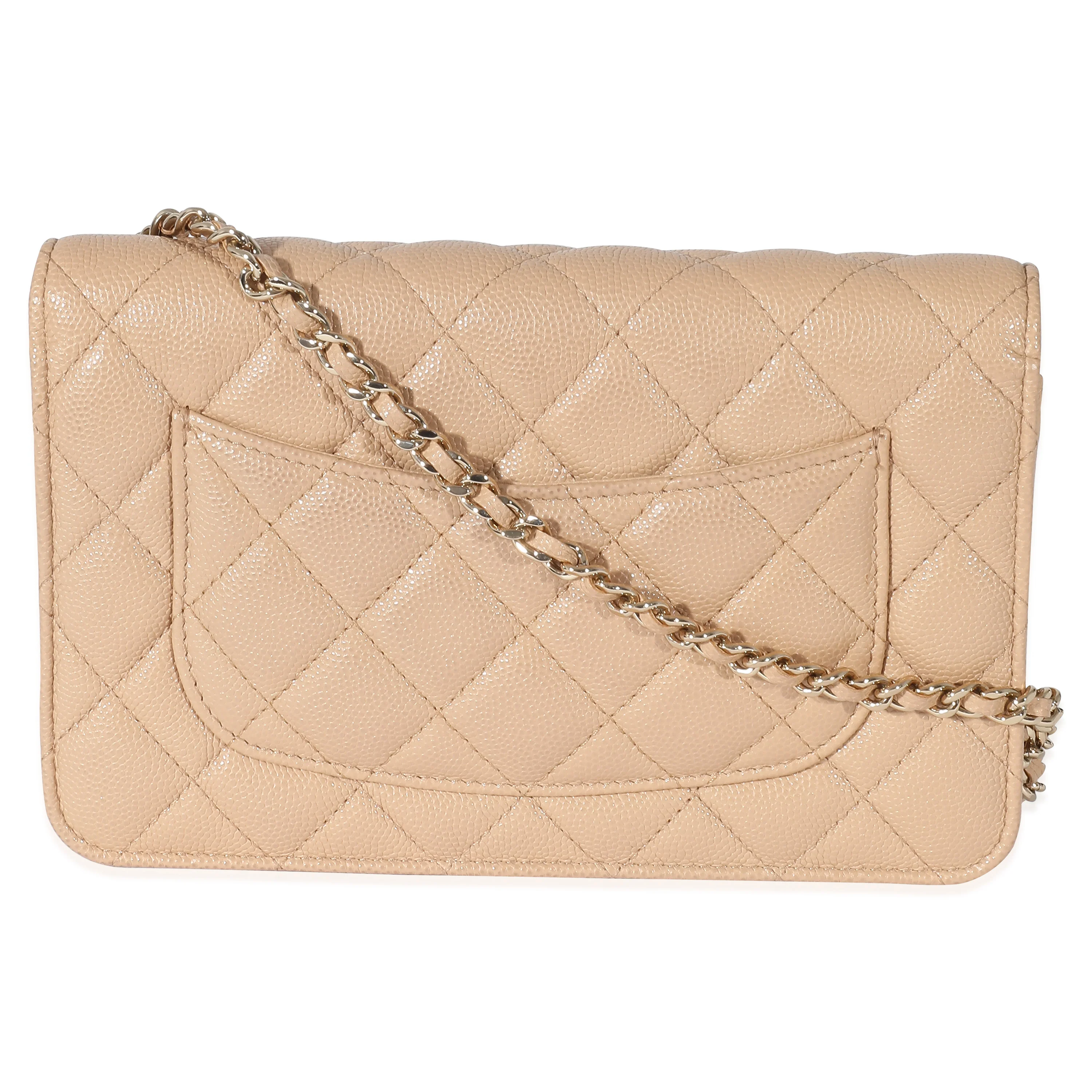 Chanel Beige Quilted Caviar Wallet On Chain - Image 3