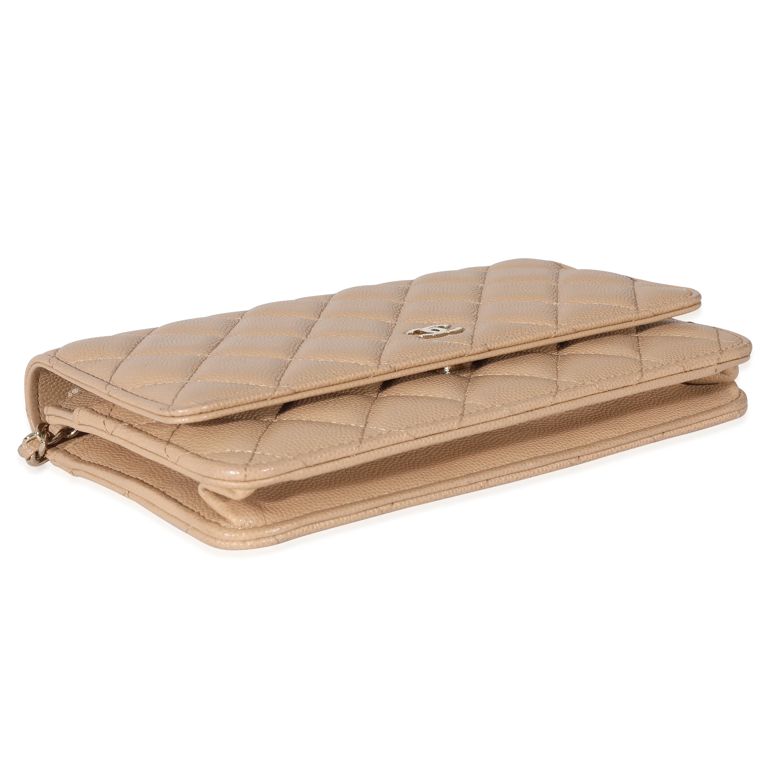Chanel Beige Quilted Caviar Wallet On Chain - Image 6