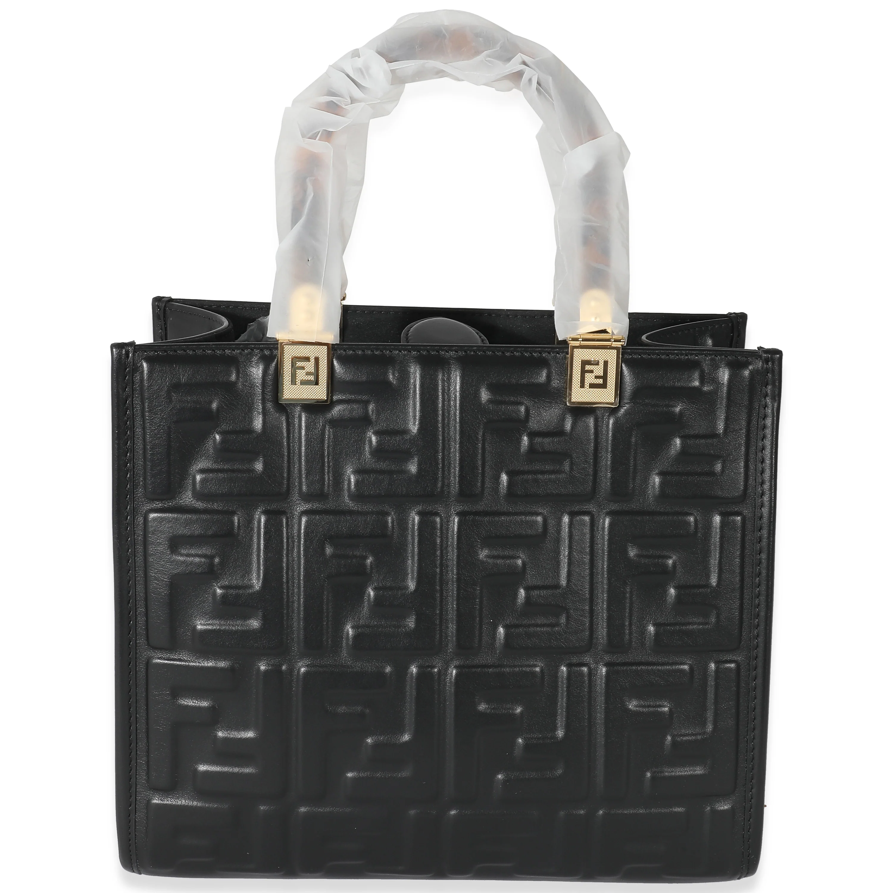 Fendi Black FF Vitello Embossed Small Sunshine Tote