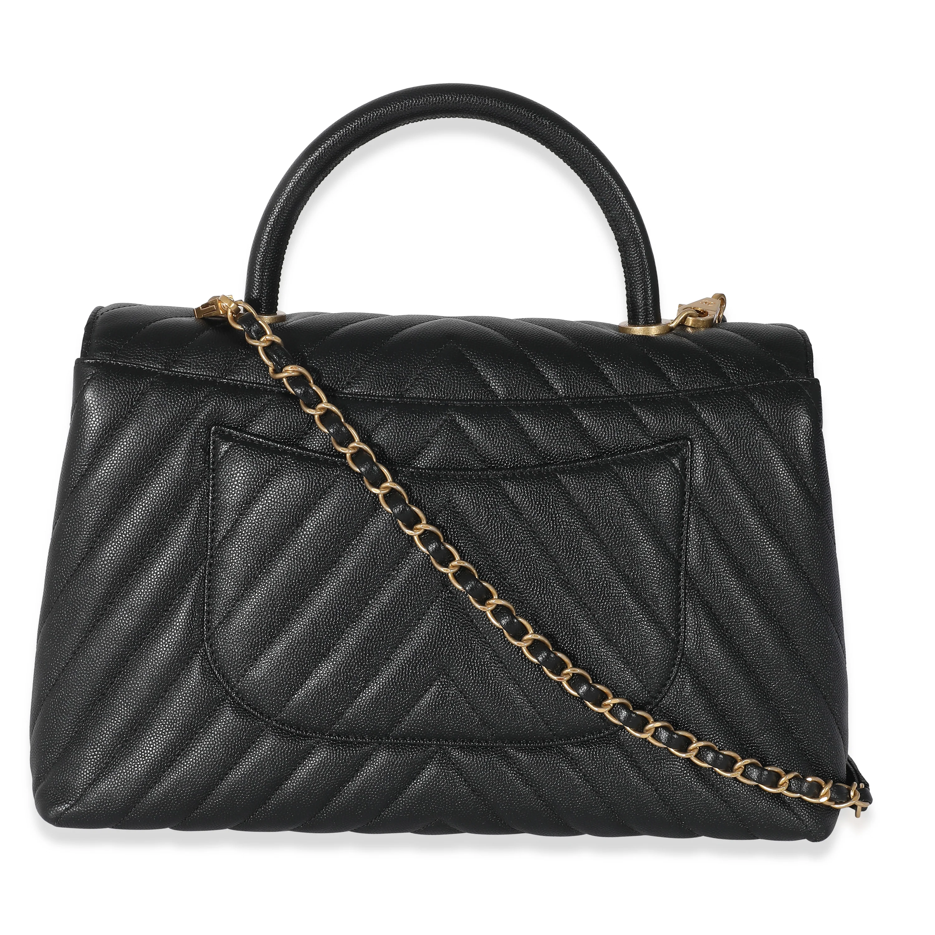 Chanel Black Chevron Caviar Coco Top Handle Bag - Image 3