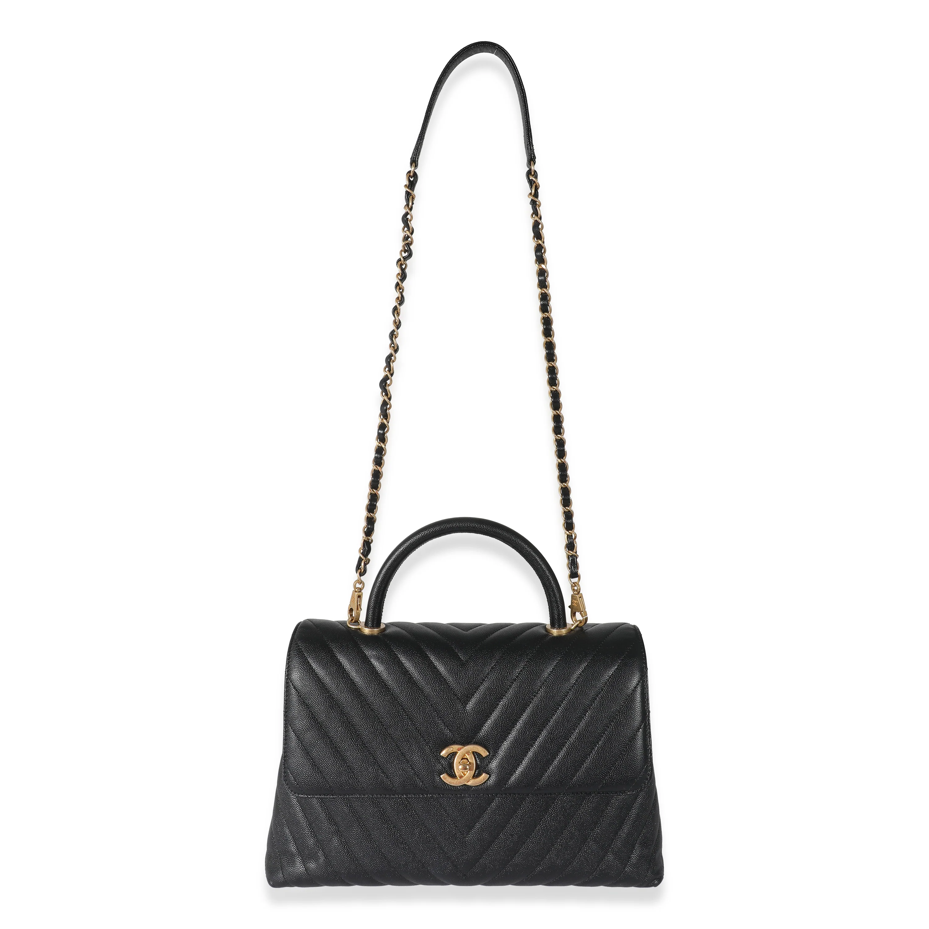 Chanel Black Chevron Caviar Coco Top Handle Bag - Image 4