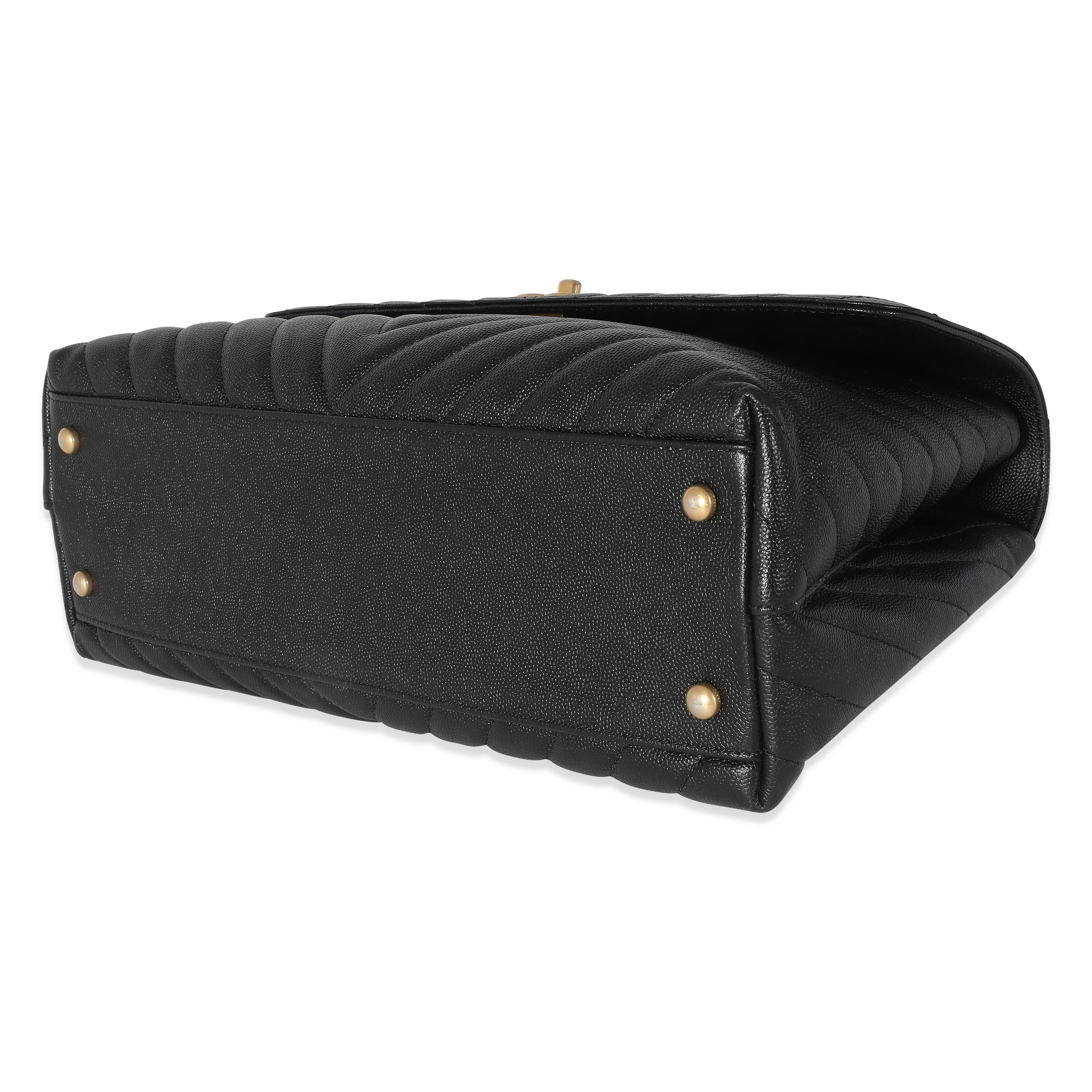 Chanel Black Chevron Caviar Coco Top Handle Bag - Image 7