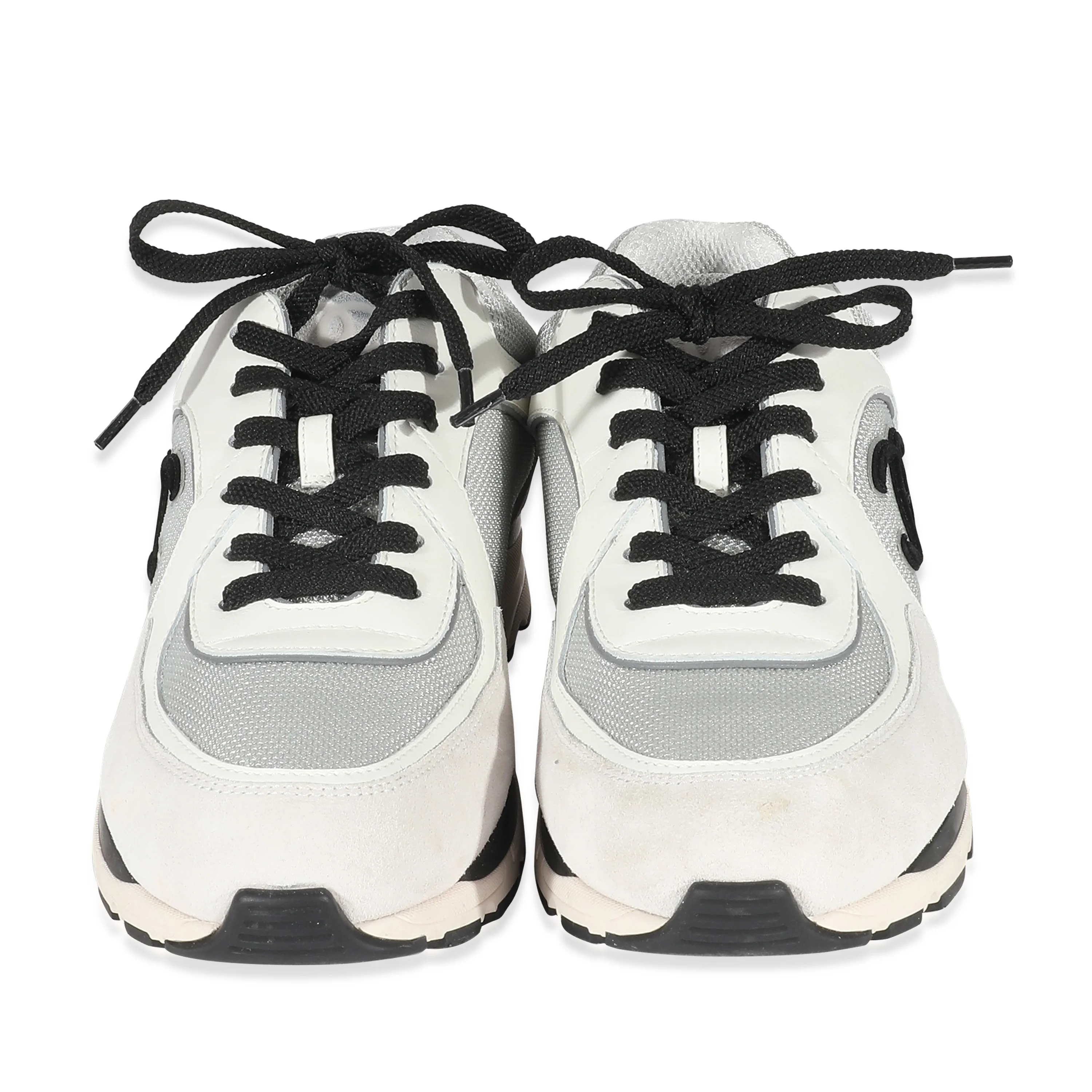 Chanel Light Grey White Mesh Suede Grained Calfskin CC Sneaker 43 - Image 3