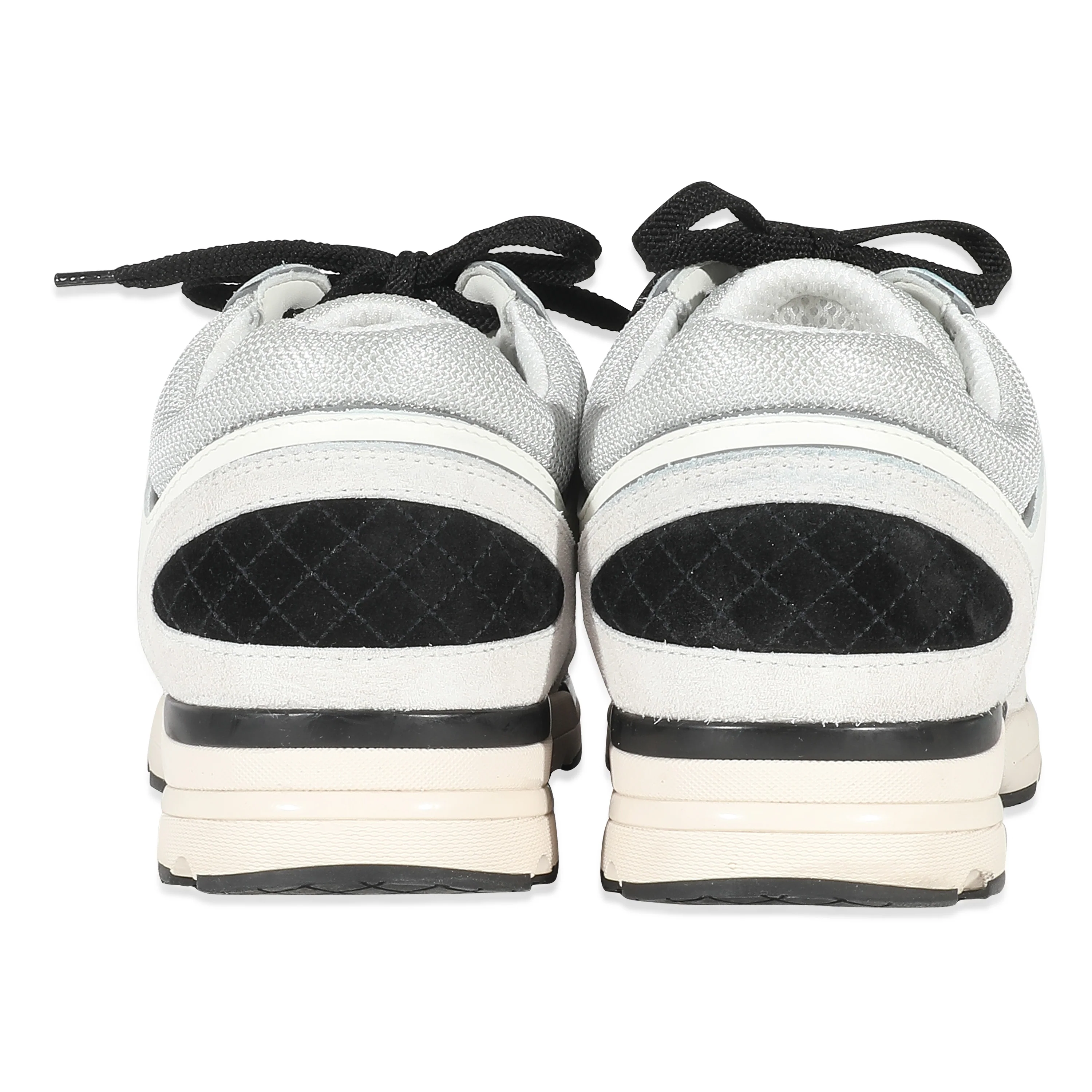 Chanel Light Grey White Mesh Suede Grained Calfskin CC Sneaker 43 - Image 4
