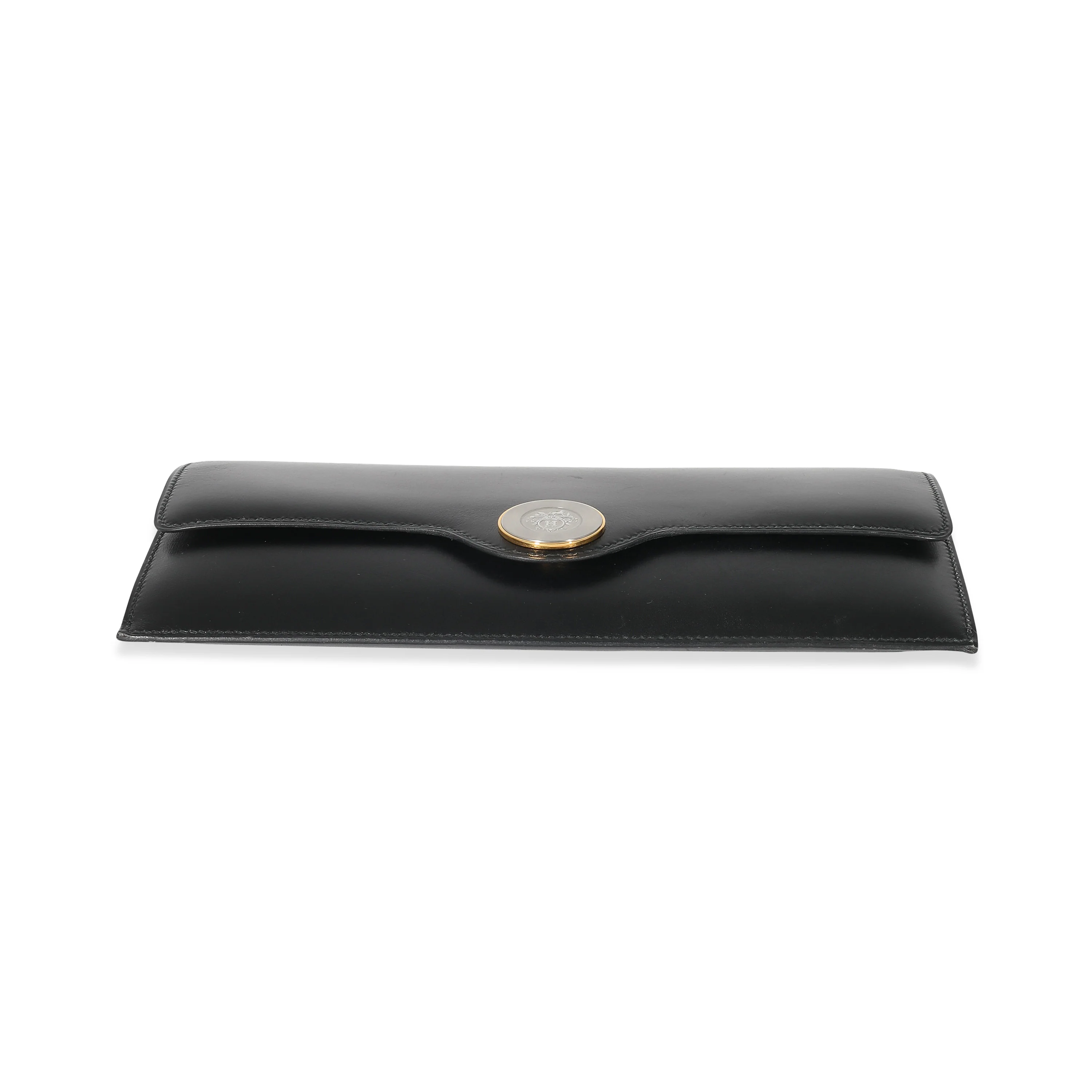 Hermès Vintage Black Box Logo Plate Flap Clutch - Image 5
